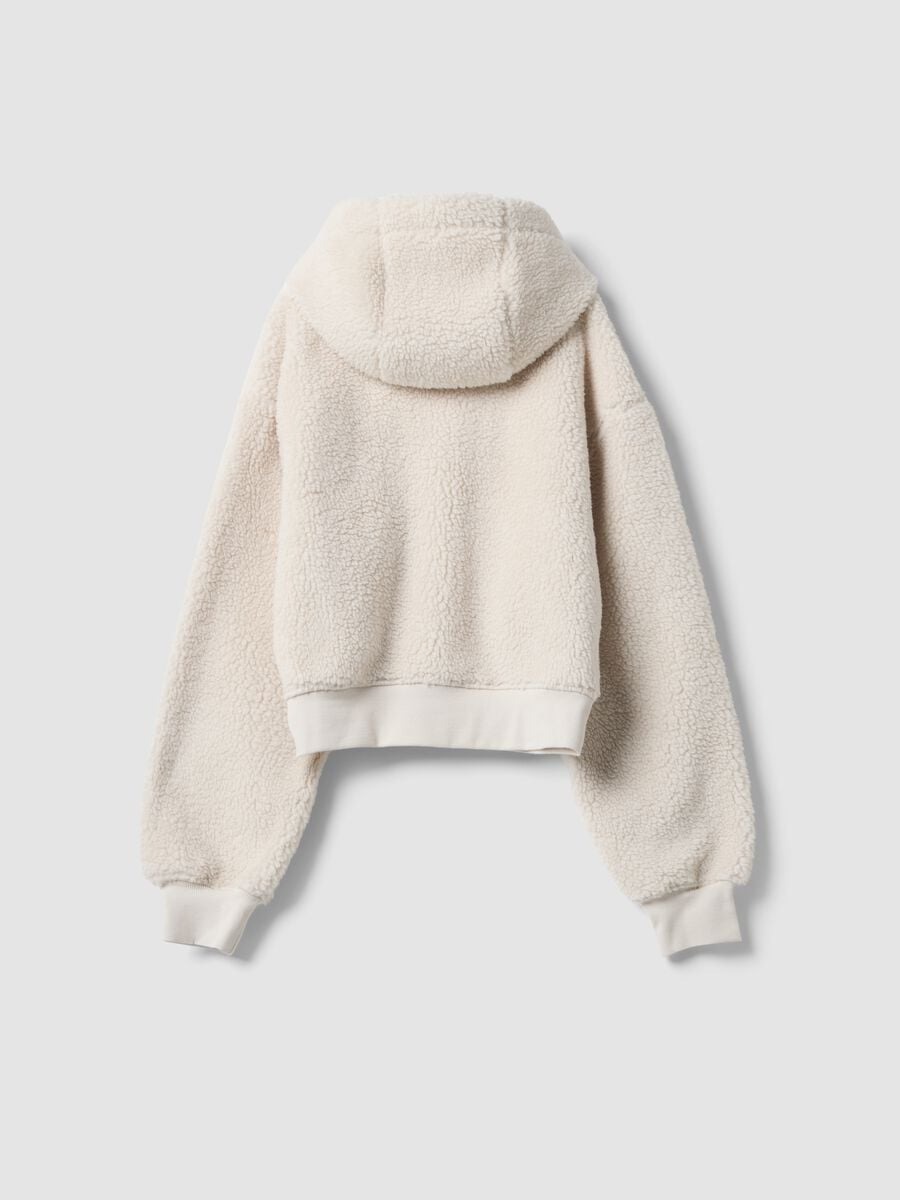 Beige crew-neck teddy-effect sweatshirt_5
