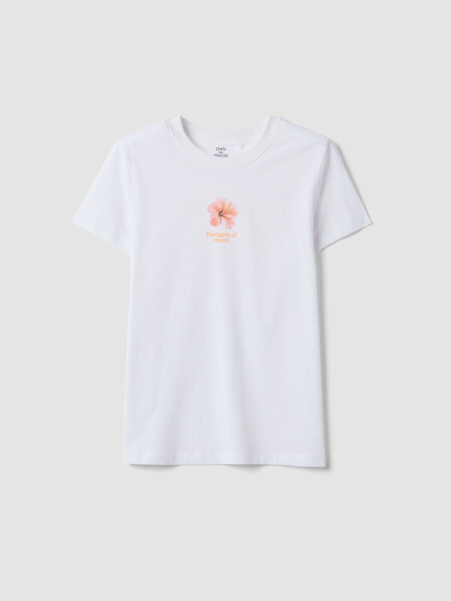 White pure cotton T-shirt with front print_3