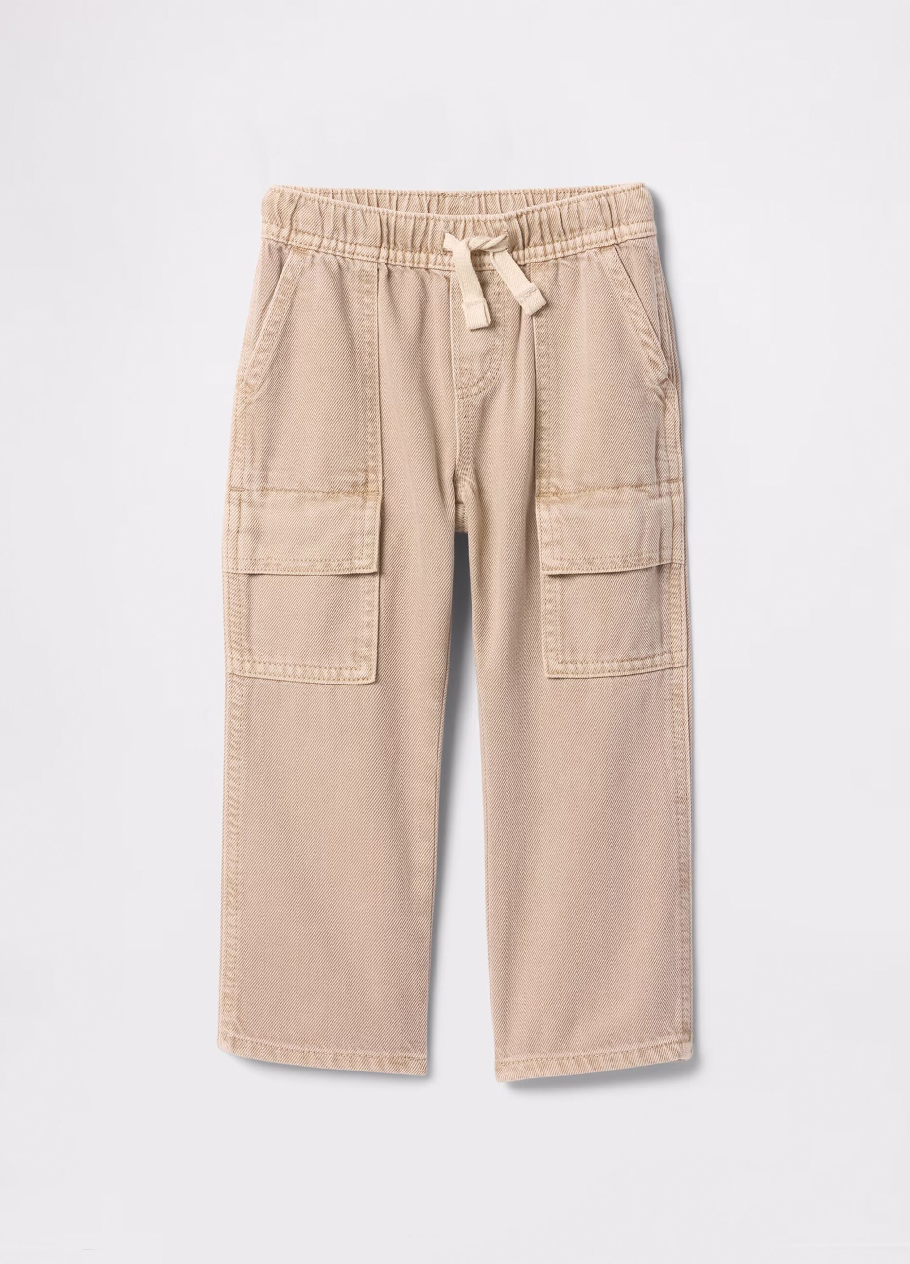 Beige cargo trousers in cotton and Lyocell with drawstring