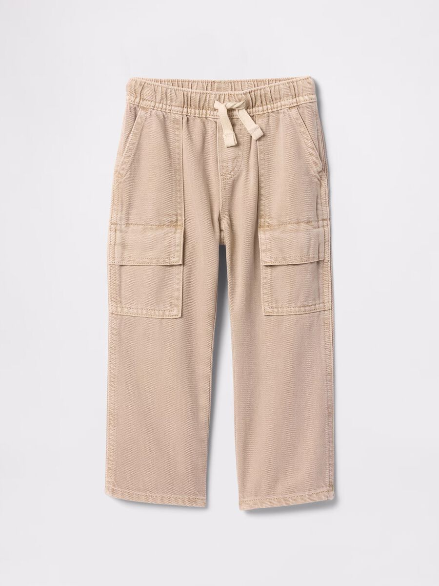 Beige cargo trousers in cotton and Lyocell with drawstring_1