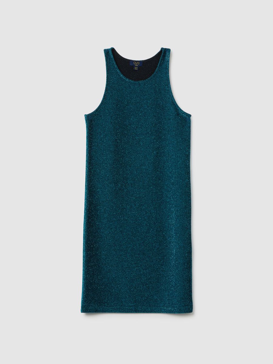 Abito midi da ragazza in tessuto blu fitted_0