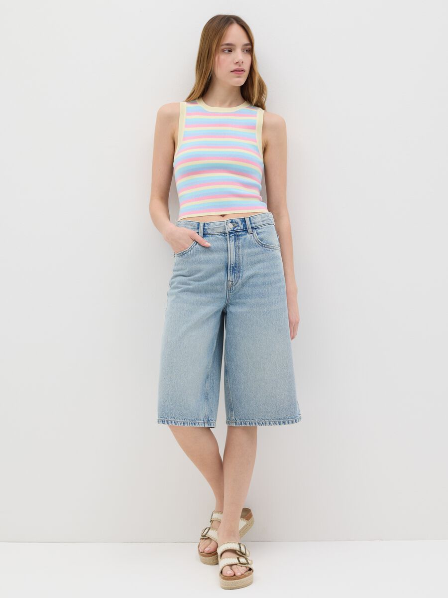 Multicolor striped top in viscose and polyamide blend_0