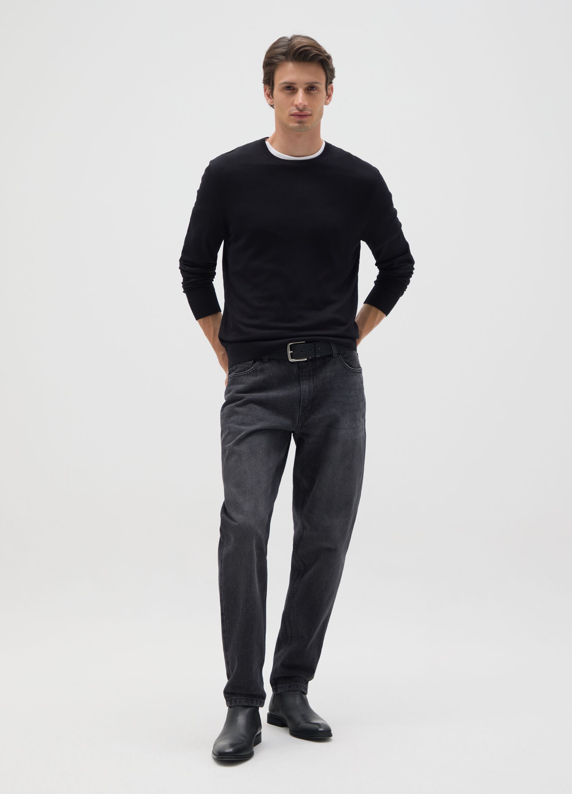 Black viscose blend regular fit jumper
