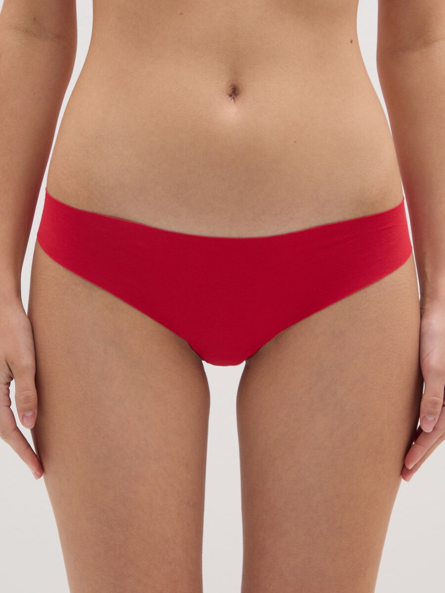 Regular fit red stretch cotton knickers with lace_1