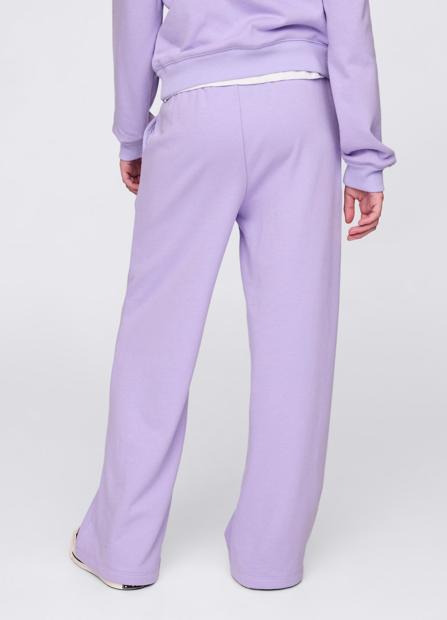 Joggers viola a gamba larga con stampa logo