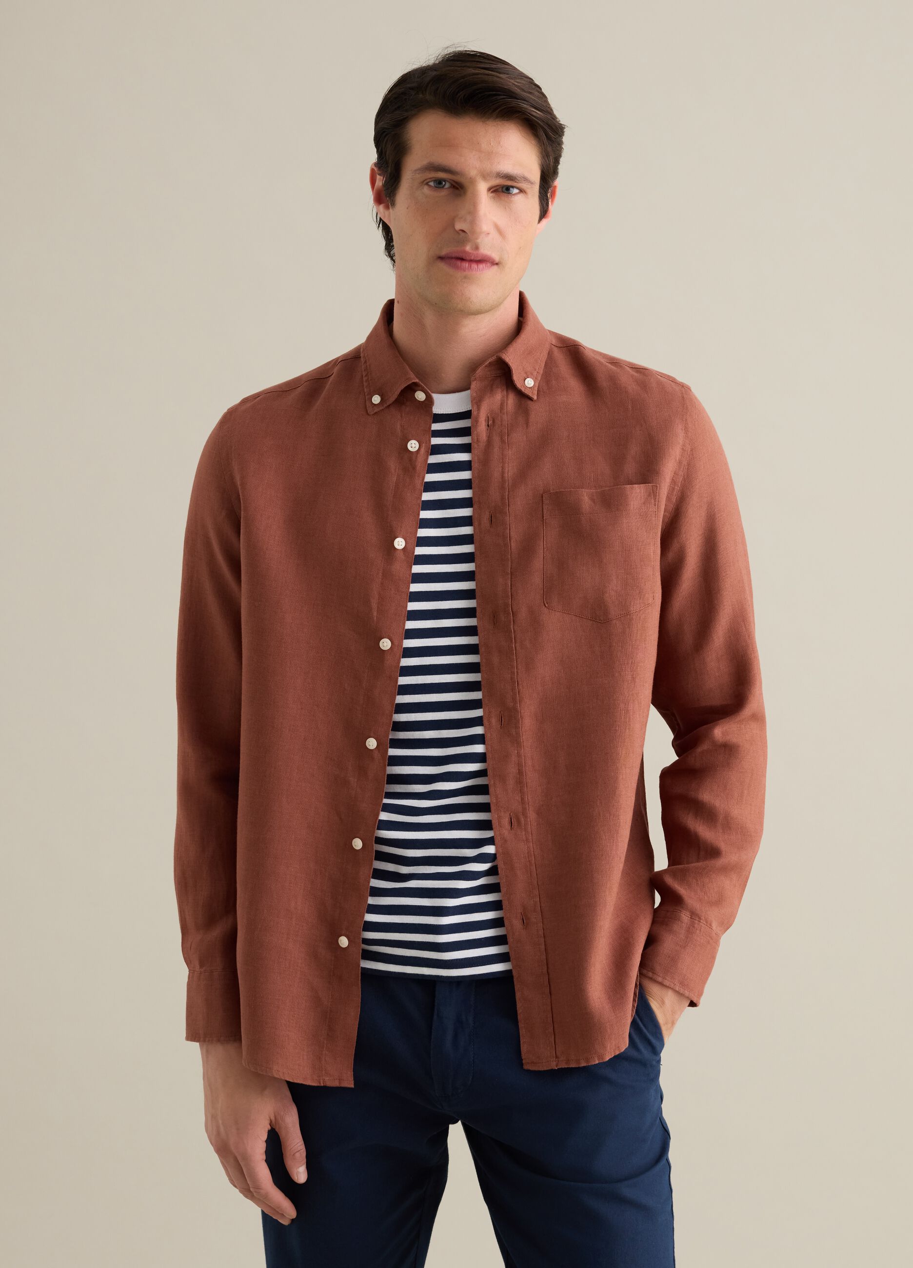 Regular Brown Linen Shirt
