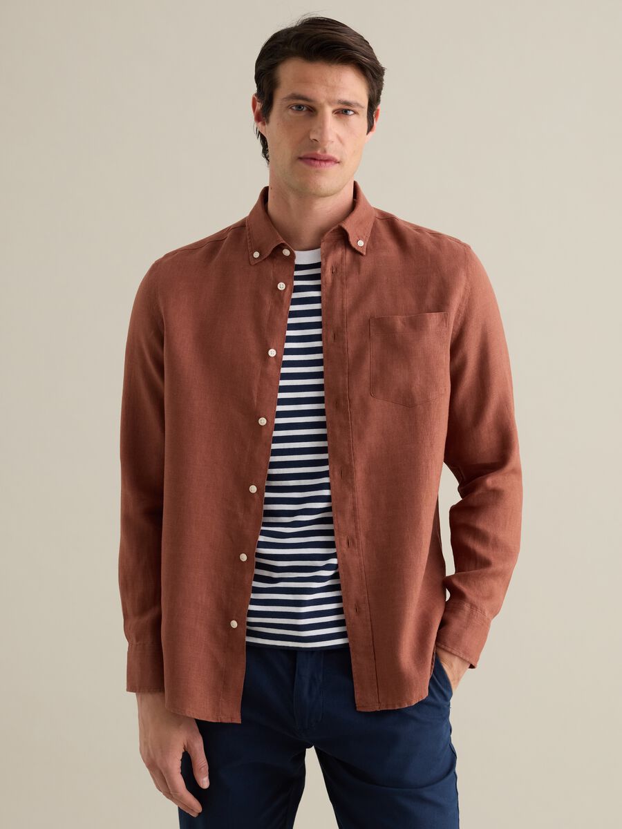 Regular Brown Linen Shirt_0