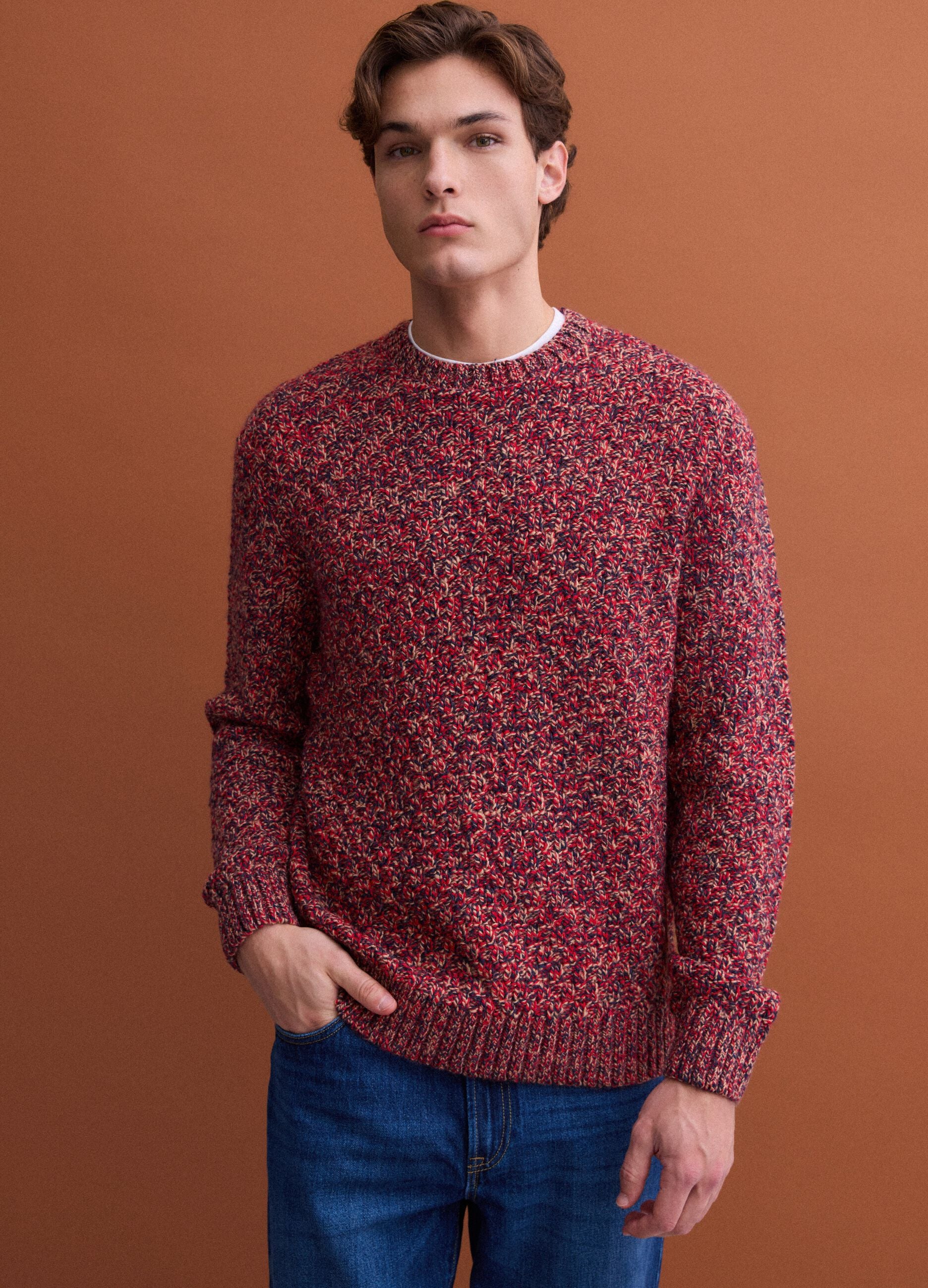 Multicolour regular-fit wool-blend crew-neck jumper