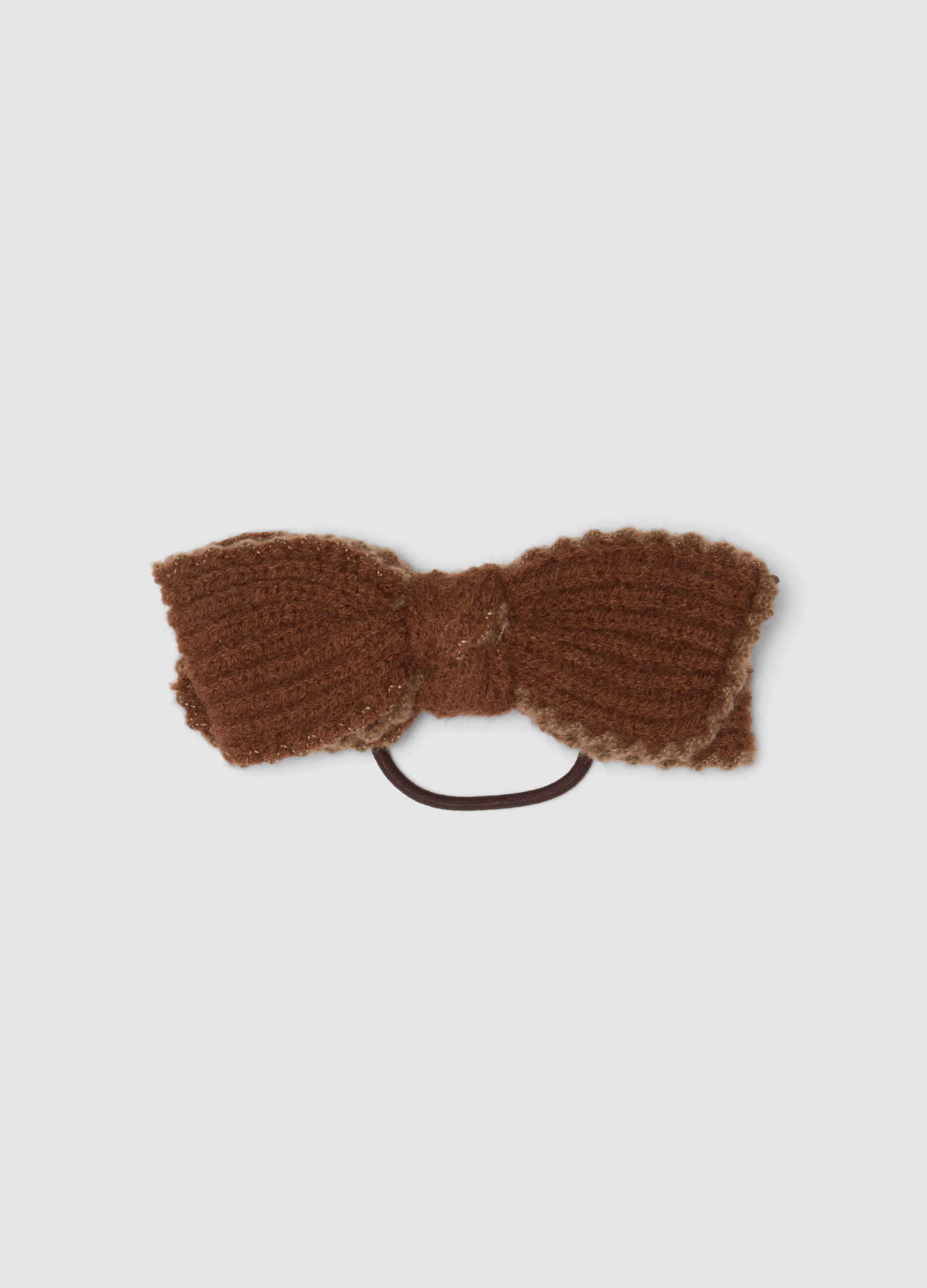 Brown hair tie with ribbed bow
