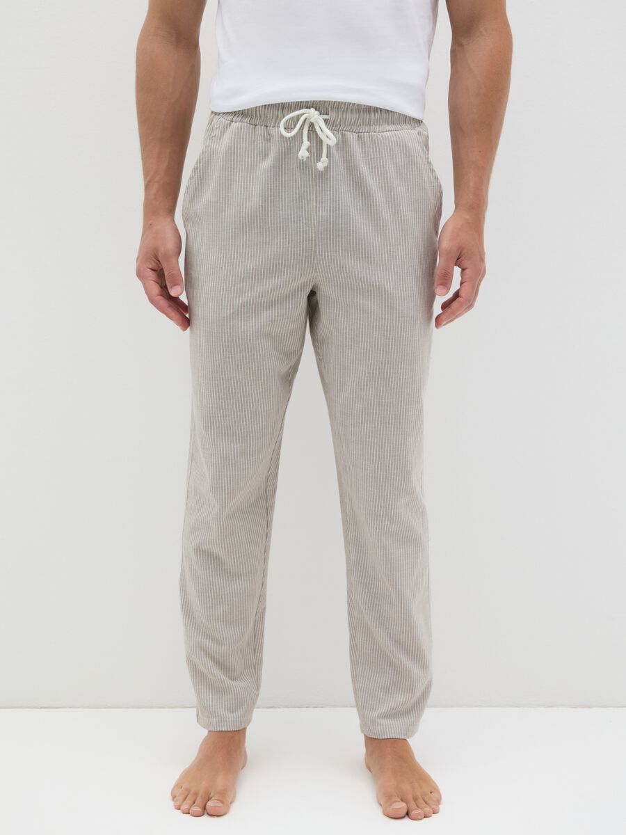 Men's pure cotton beige trousers regular fit with drawstring_1