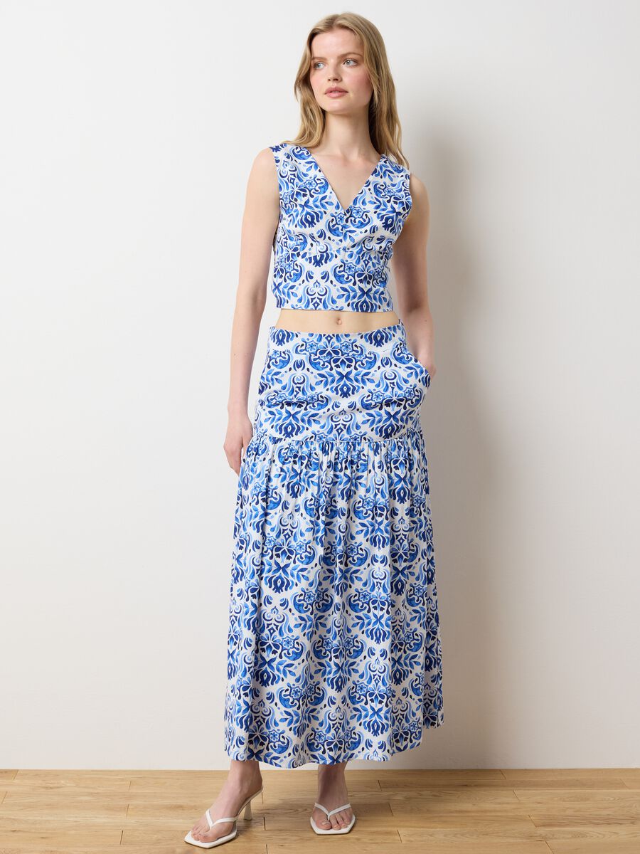 Women's Long Skirt in Pure Cotton Multicolour Regular Fit with Pattern_0