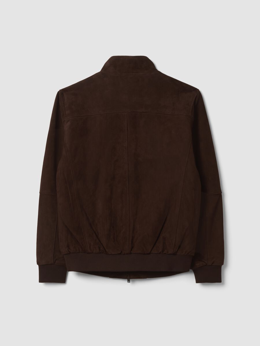 Brown genuine leather bomber jacket with zip_2