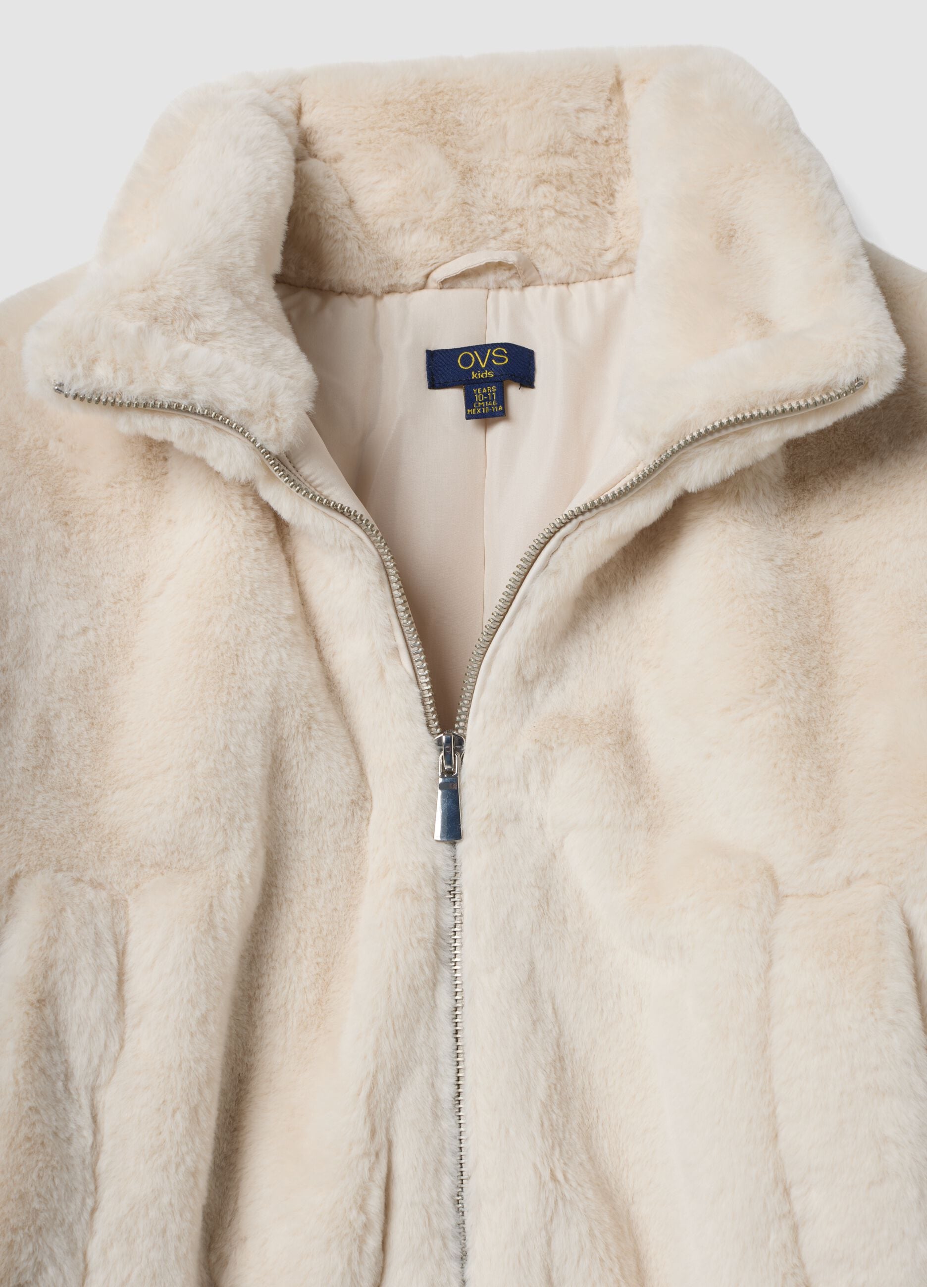 Beige padded jacket, regular fit, with zip