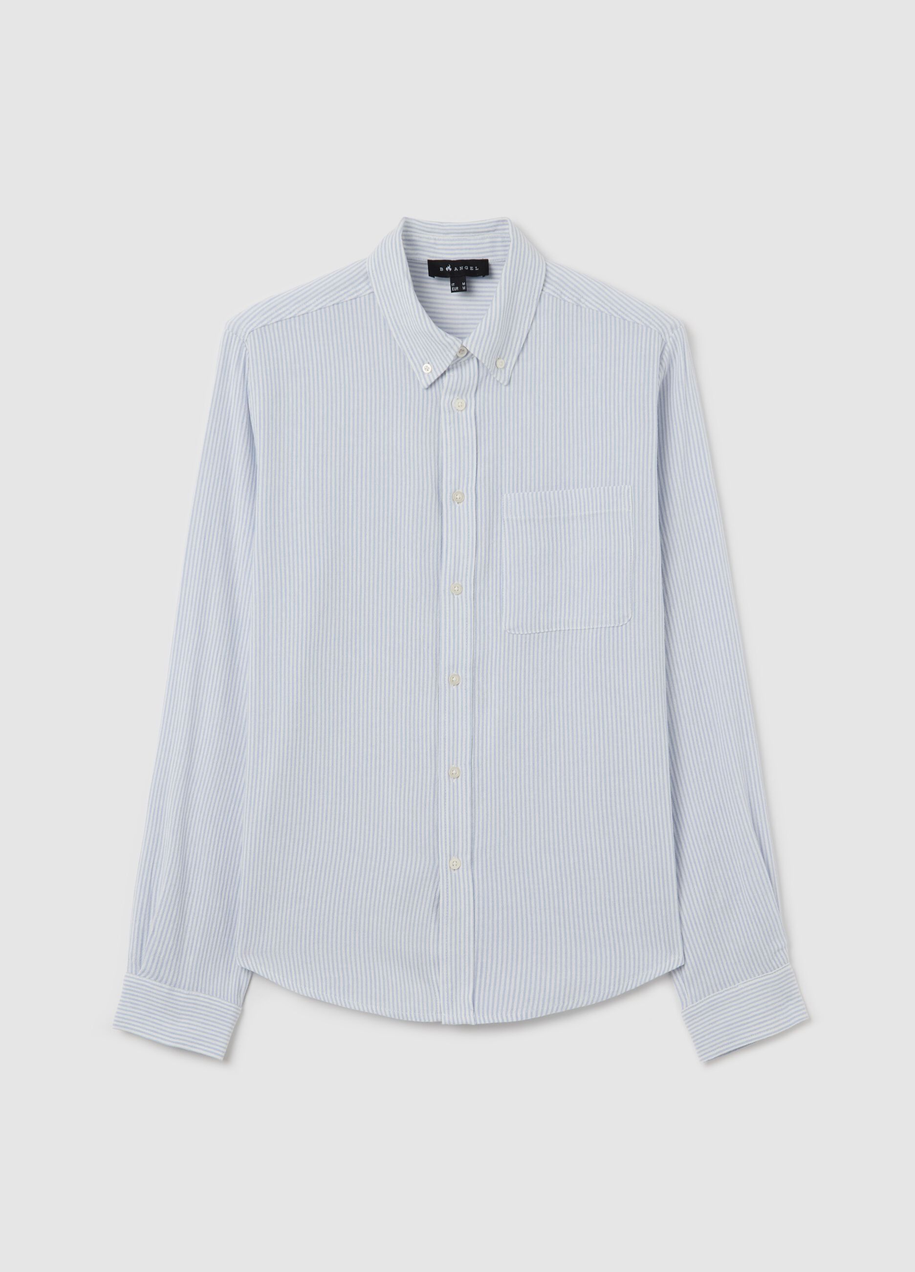 Camicia bianca e azzurra in cotone viscosa e lino a righe