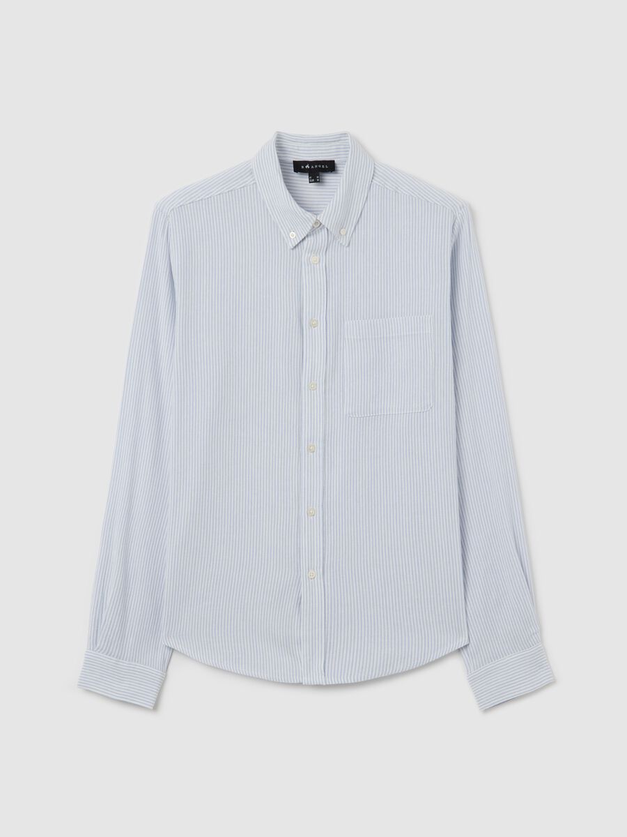 White and light blue shirt in striped linen, viscose and cotton_4