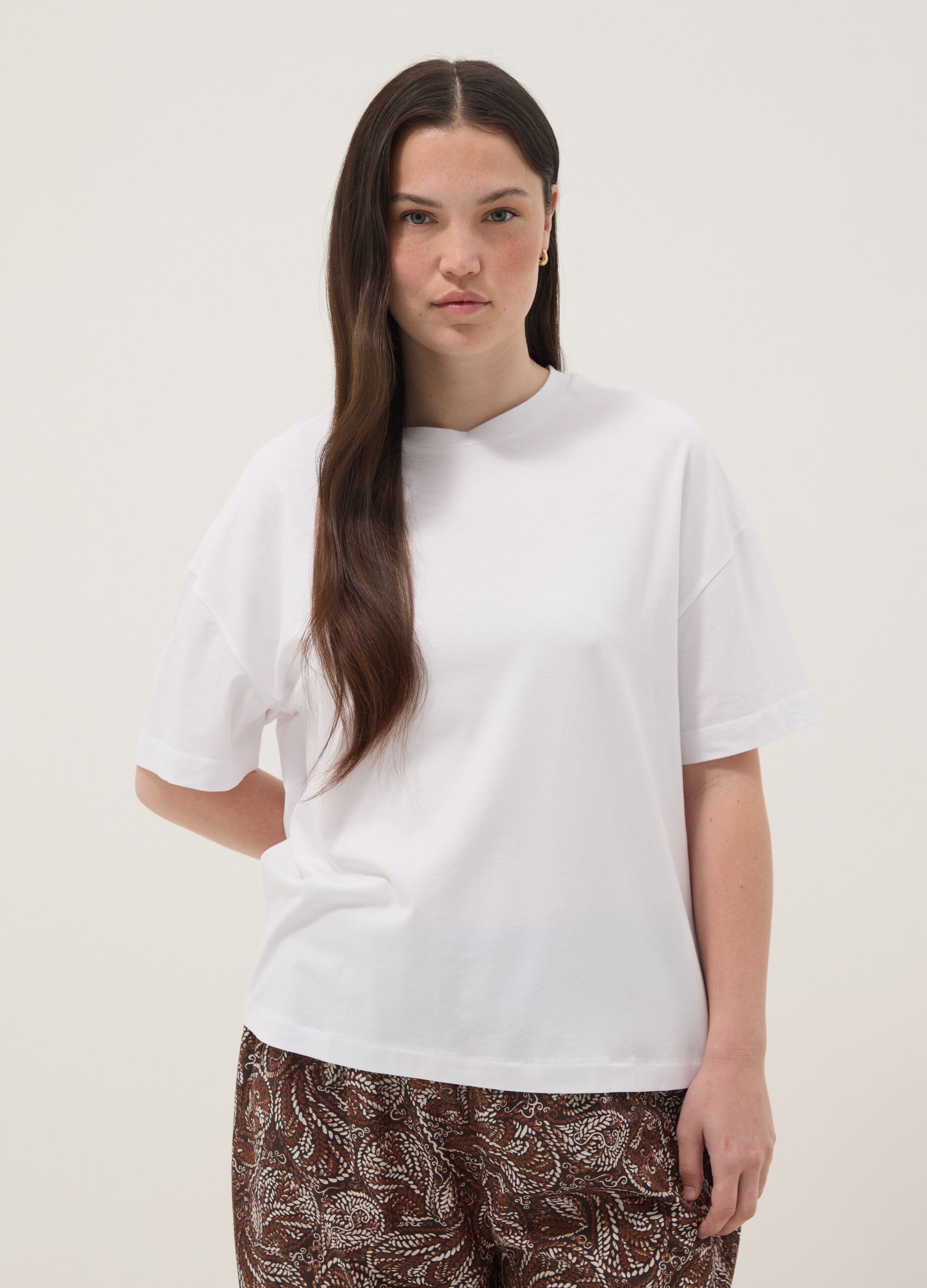 White cotton and stretch modal regular-fit T-shirt
