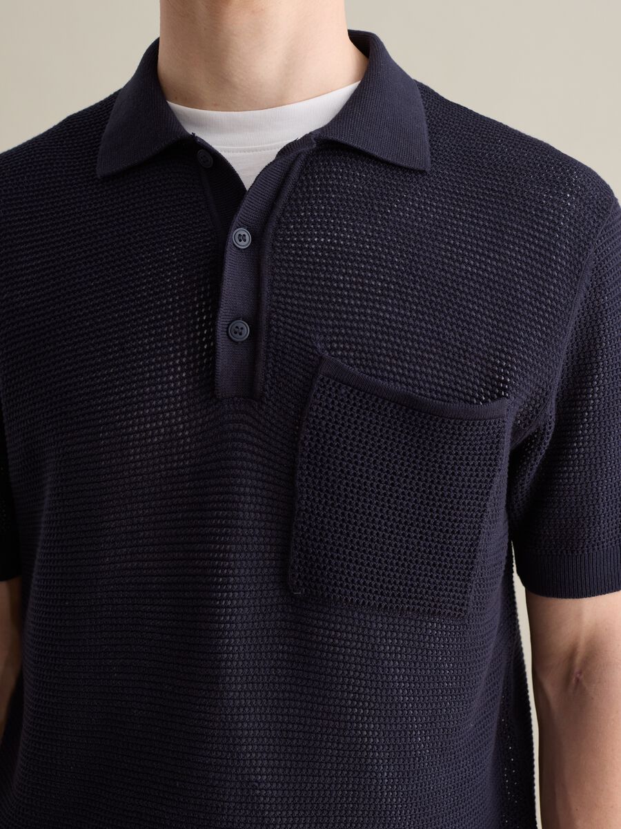 Blue polo shirt in openwork knit_2