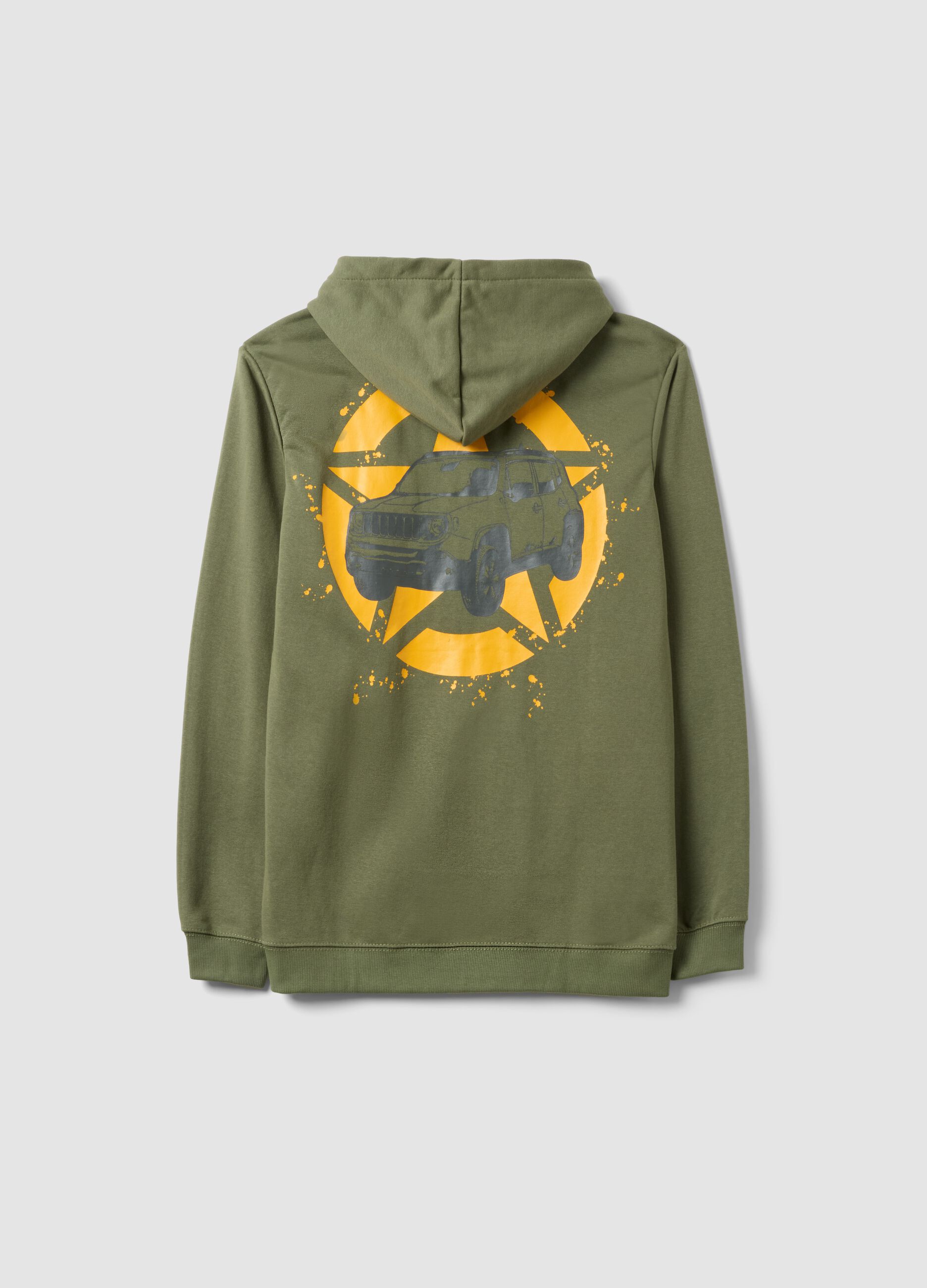 Children's green cotton blend regular fit hoodie with full zip