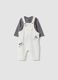 White pure cotton set with Mickey Mouse dungarees and top_0