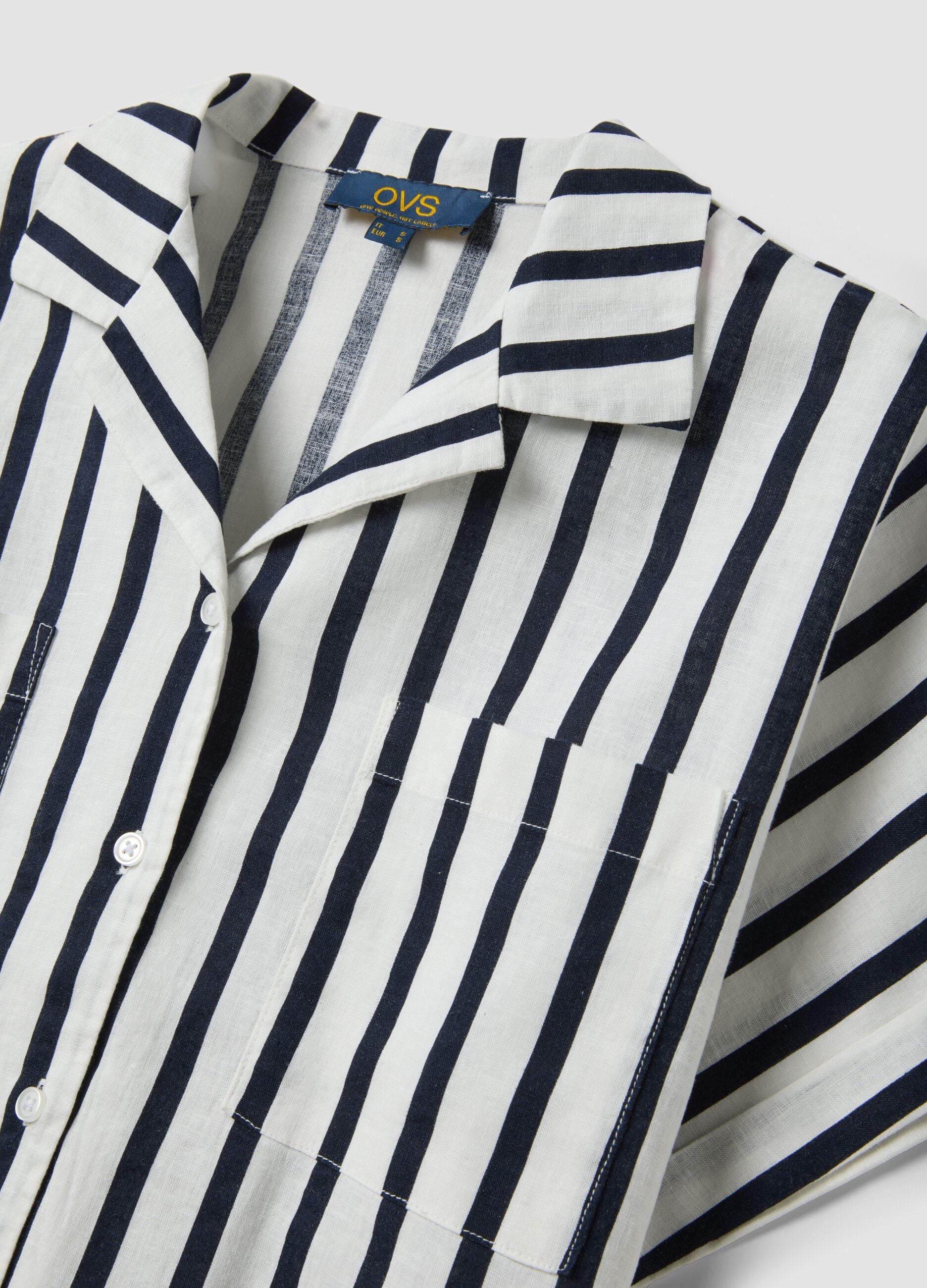 Multicolour striped regular-fit linen and viscose blend shirt