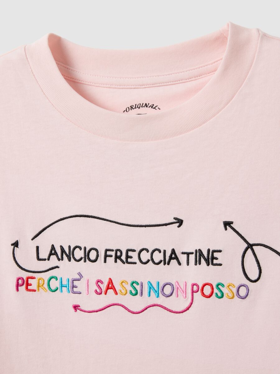 Pink pure cotton regular fit T-shirt with embroidered slogan_5