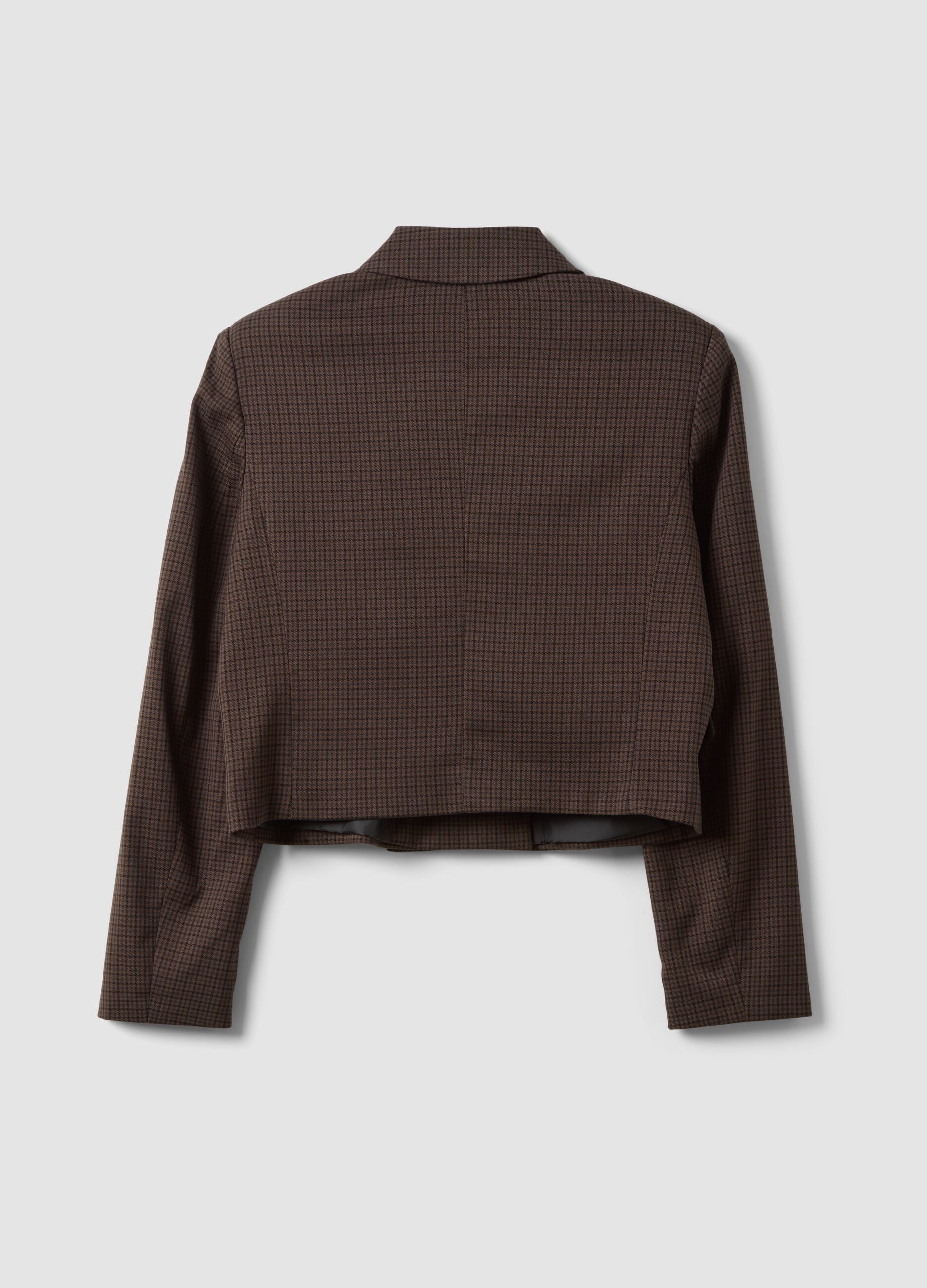 Blazer crop marrone in viscosa elasticizzata