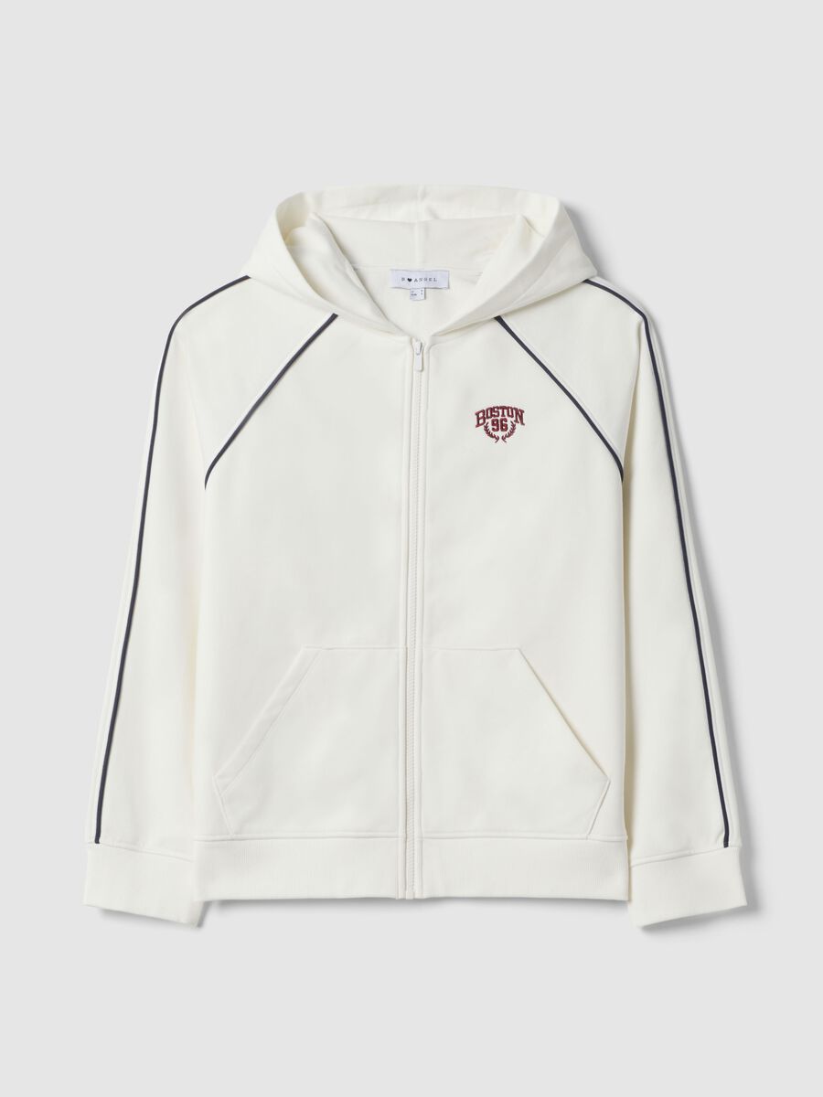 White Hooded Zip Cotton Blend Relaxed Fit Sweatshirt_4