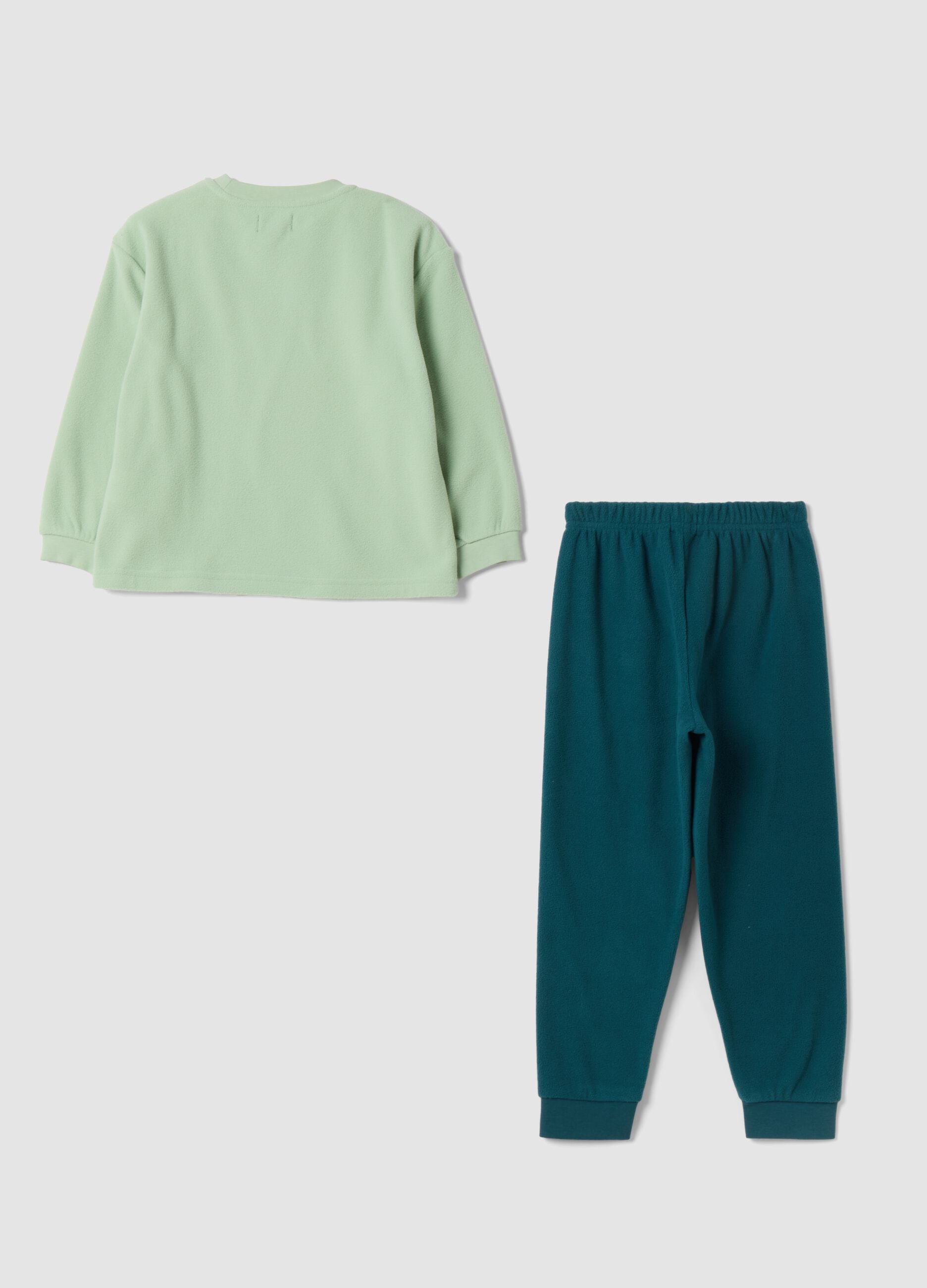 Green long dinosaur print crew-neck pyjamas