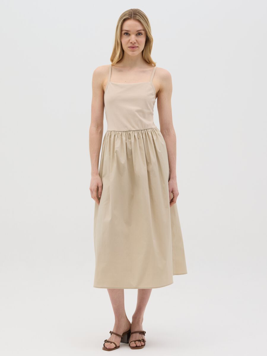 Stretch Cotton Beige Long Dress_0
