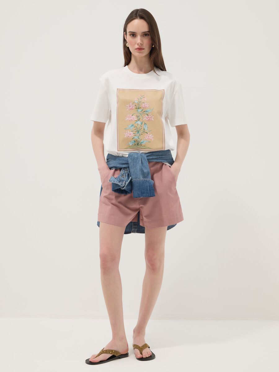 White pure cotton T-shirt with floral print_1