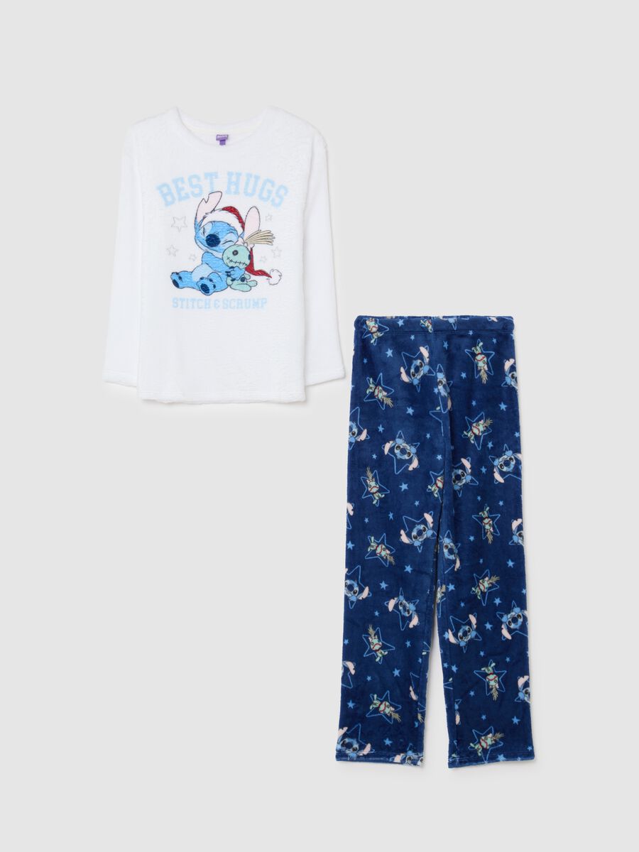 Pigiama da ragazza in coral fleece blu e bianco_0