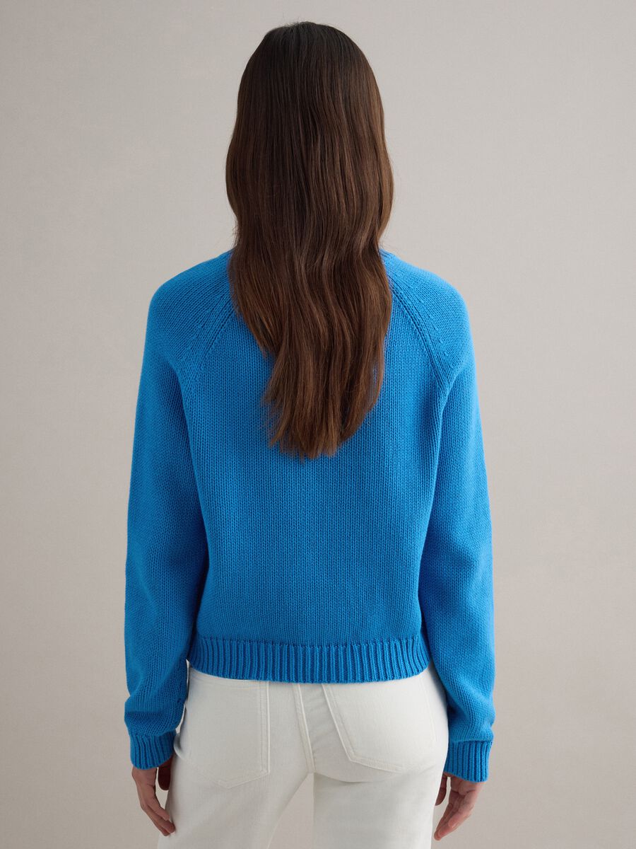 Blue crew neck jumper in pure cotton regular fit_3