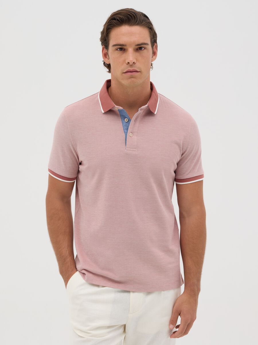 Pink polo shirt with short sleeves in cotton piquet_0