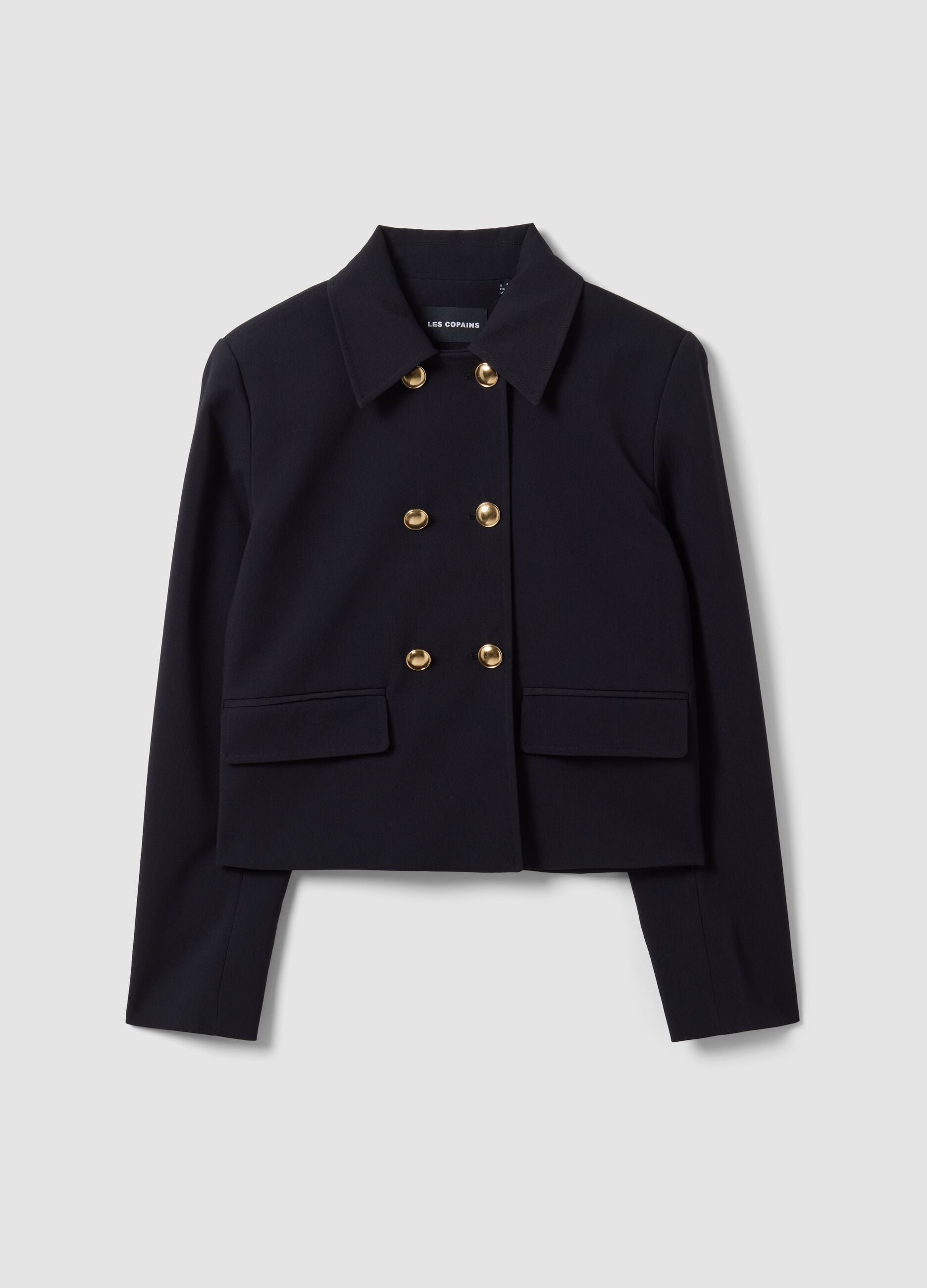 Blue double-breasted stretch viscose blazer with gold-tone buttons