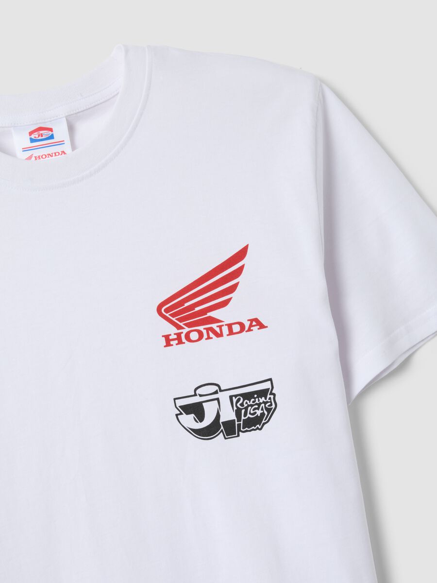 White pure cotton regular fit T-shirt with Honda print_1