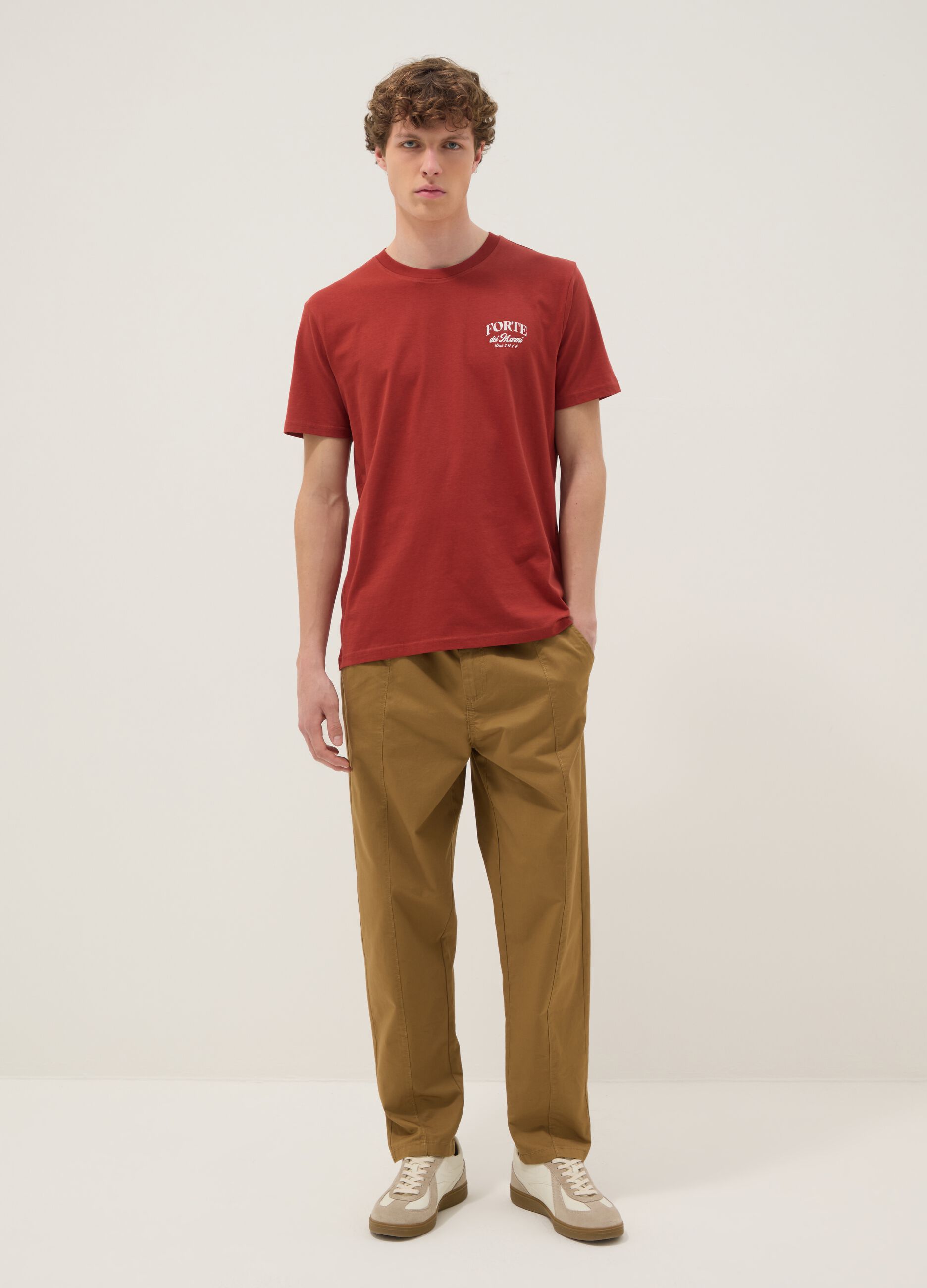 Red pure cotton regular-fit T-shirt with print