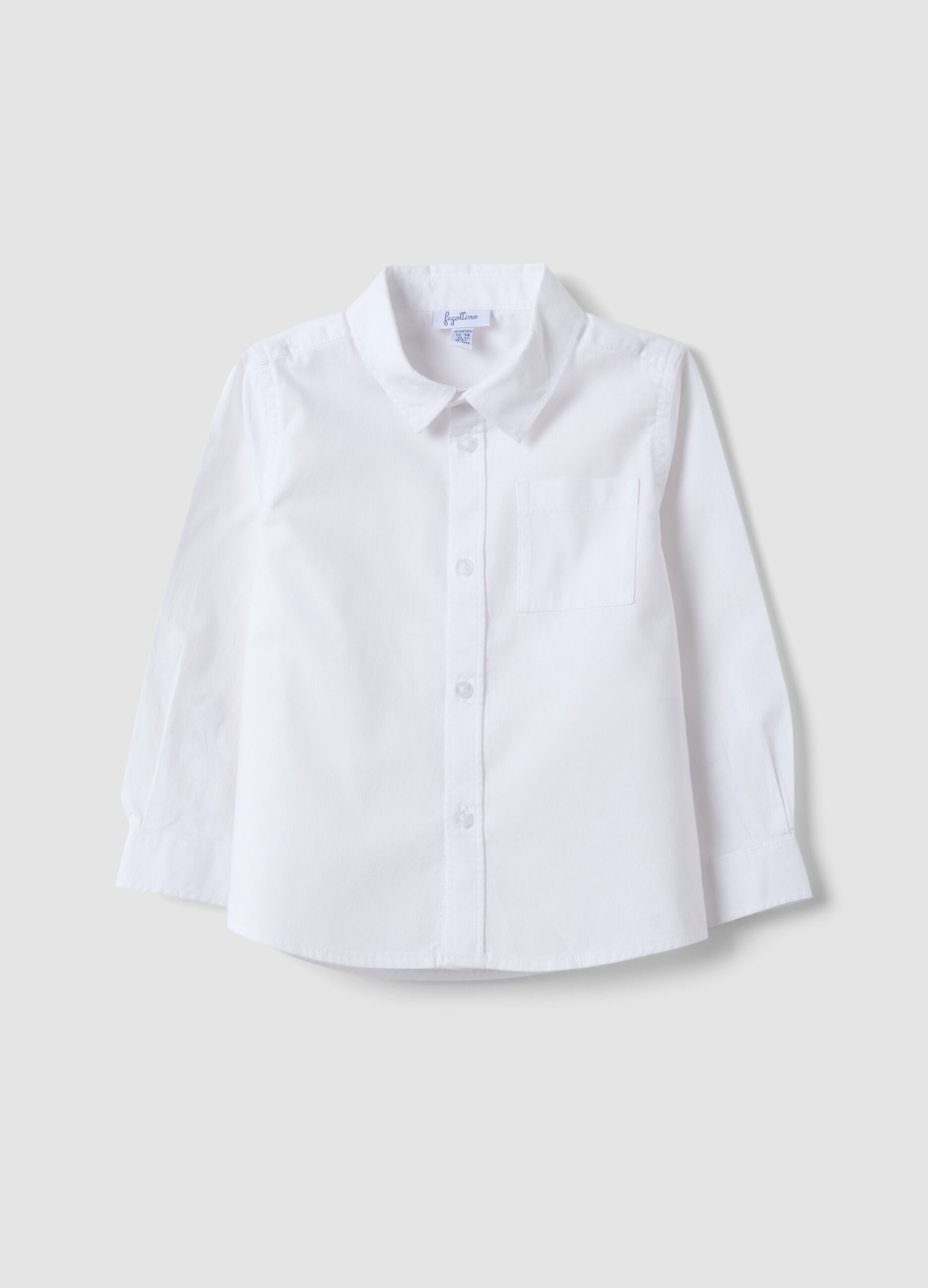 Camicia bianca in puro cotone con collo classico e taschino per bimbo
