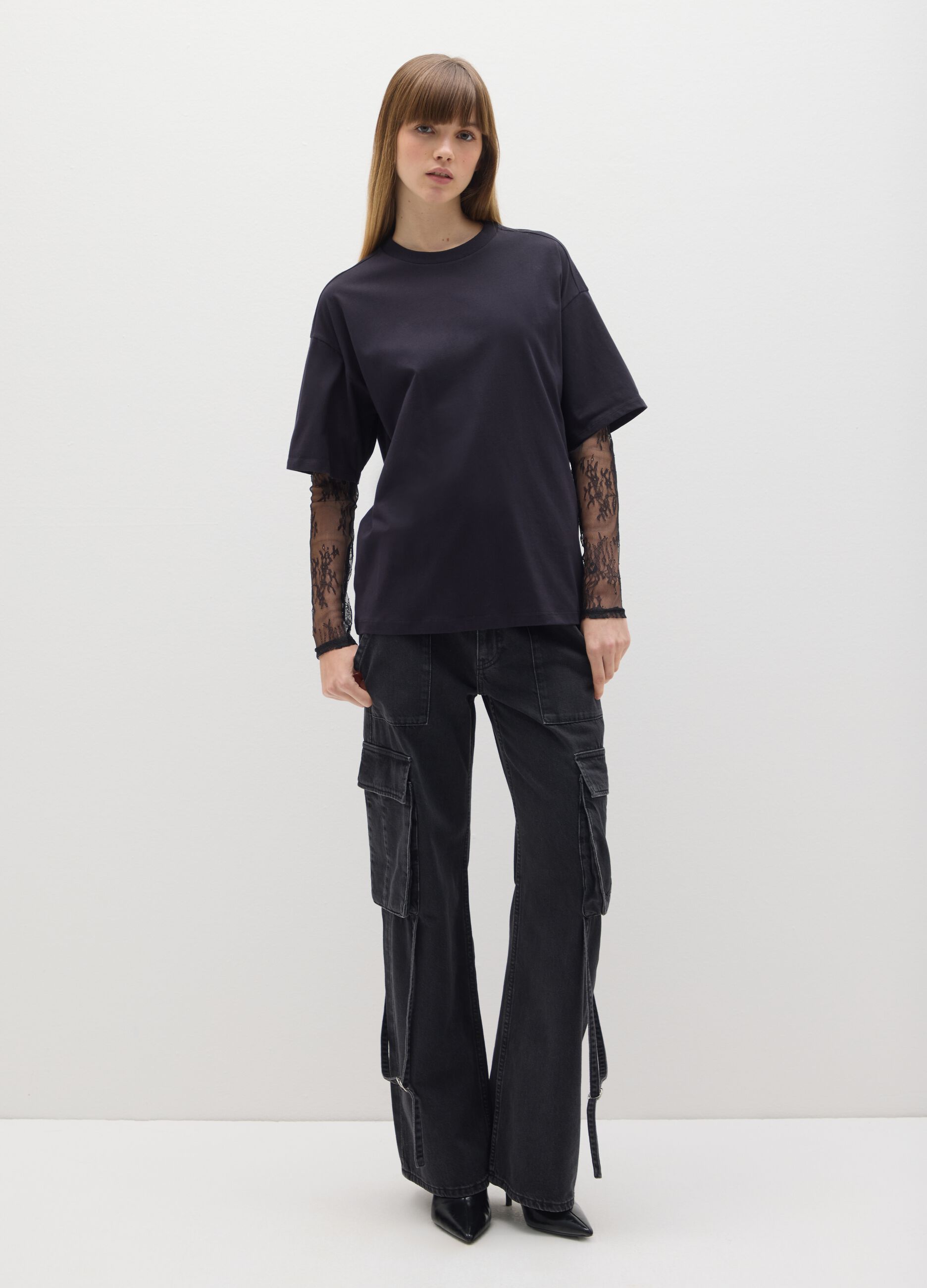 Black pure cotton cargo trousers