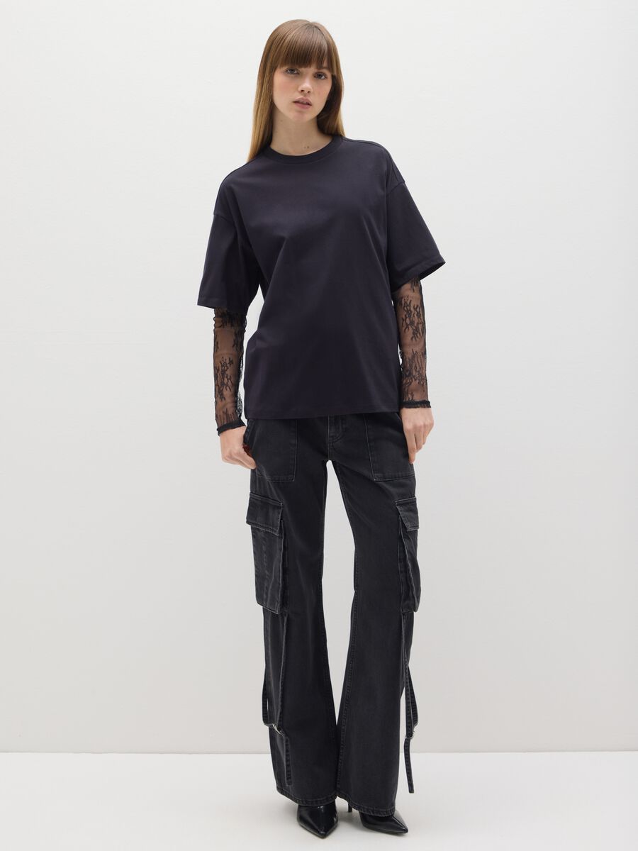 Black pure cotton cargo trousers_0