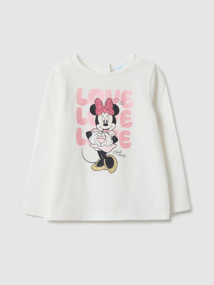 T-shirt bianca a maniche lunghe da bimba in misto cotone regular fit_0