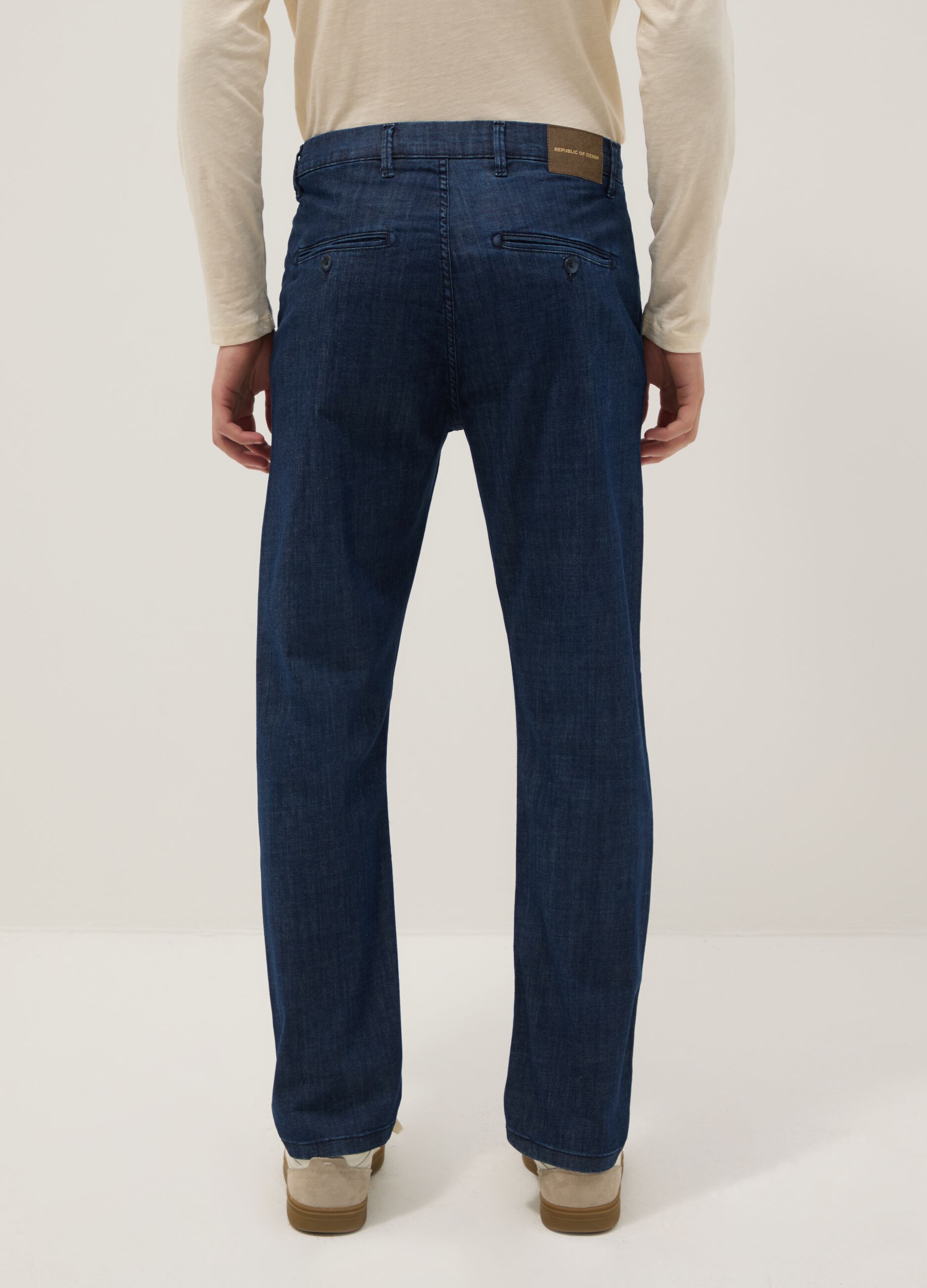 Blue denim chino trousers in stretch cotton, comfort fit