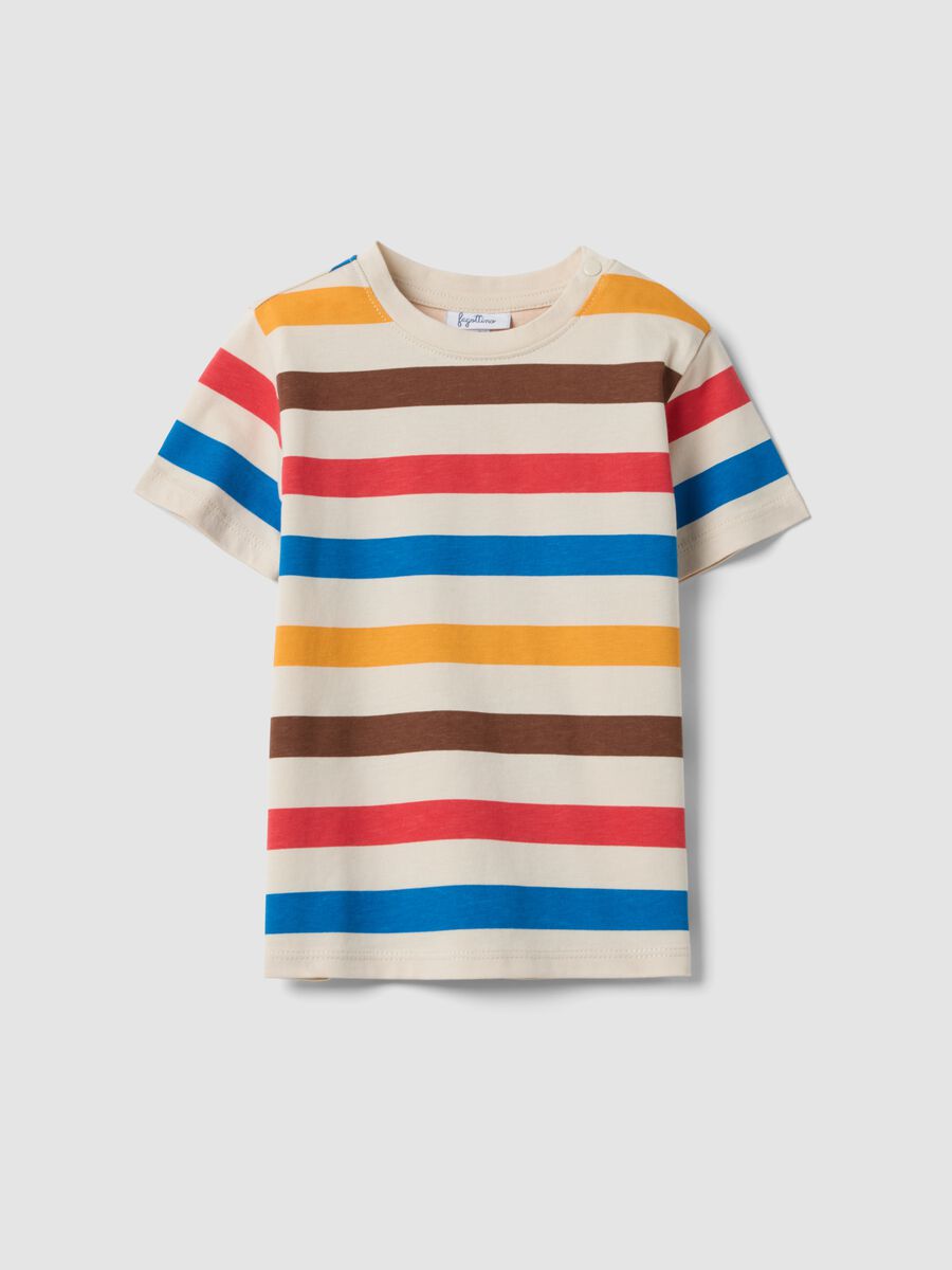 T-shirt beige a righe in puro cotone per bimbo regular fit_0