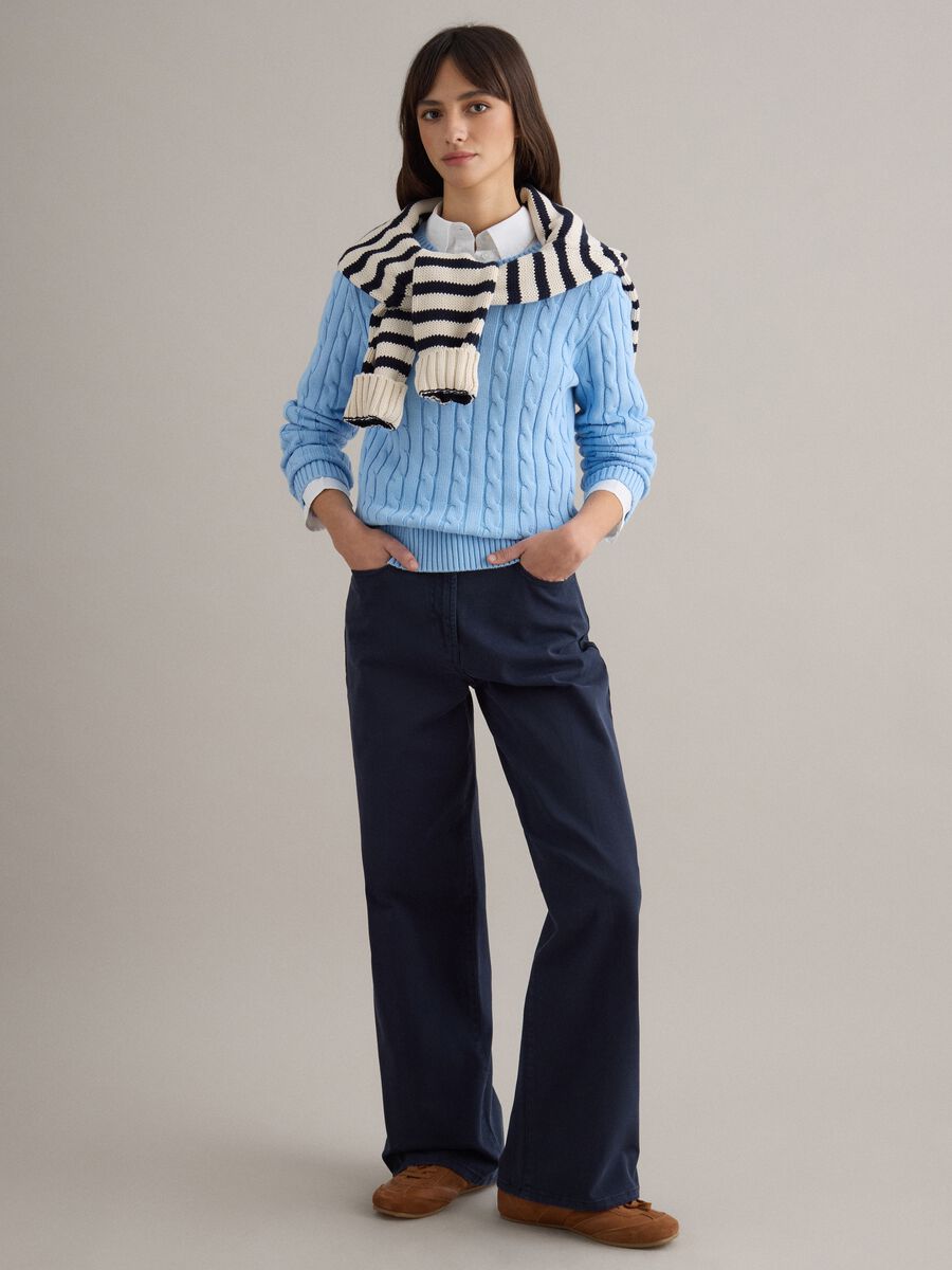 Blue pure cotton regular fit sweater with cable knit_1