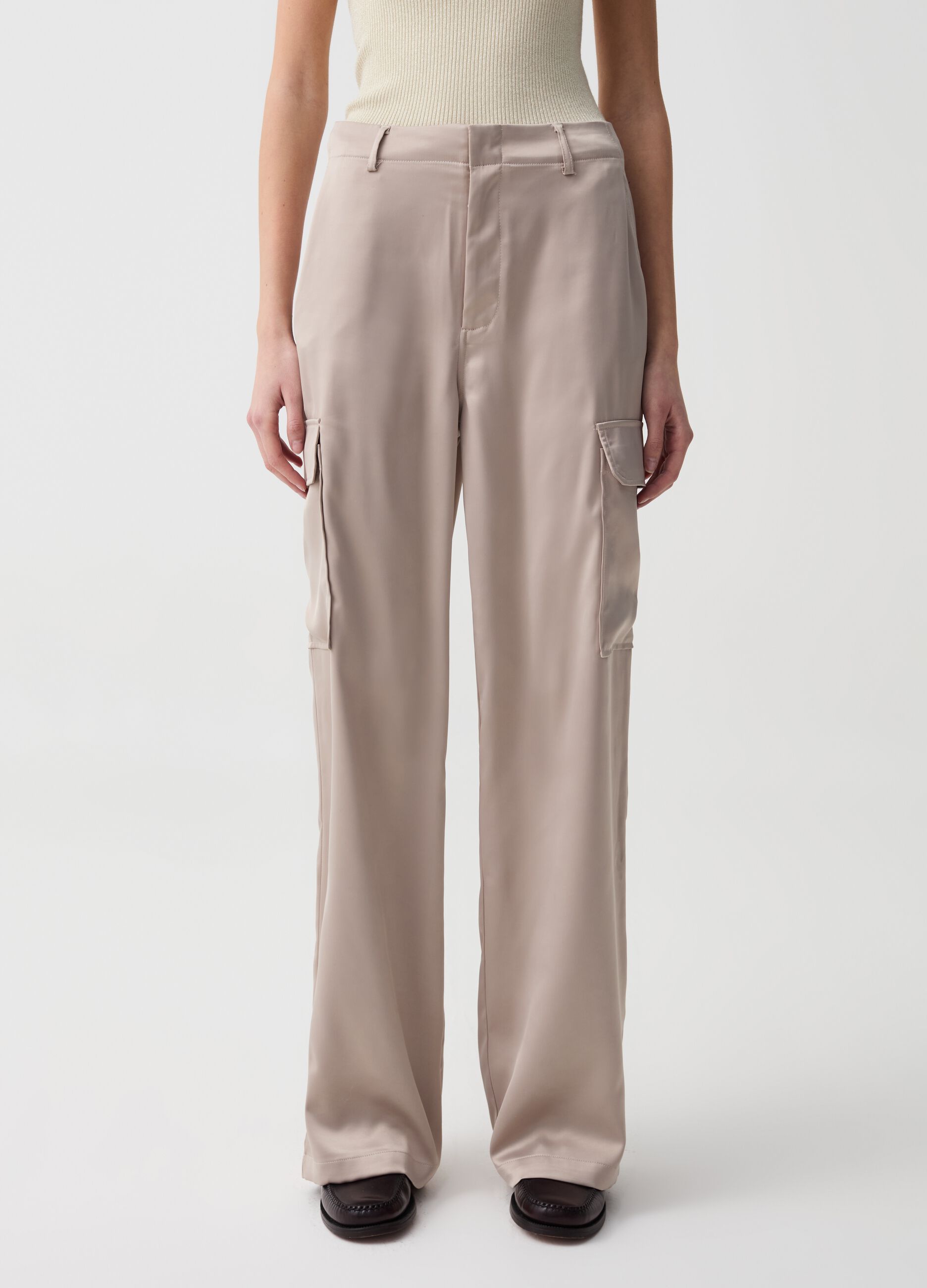 Cargo trousers in satin