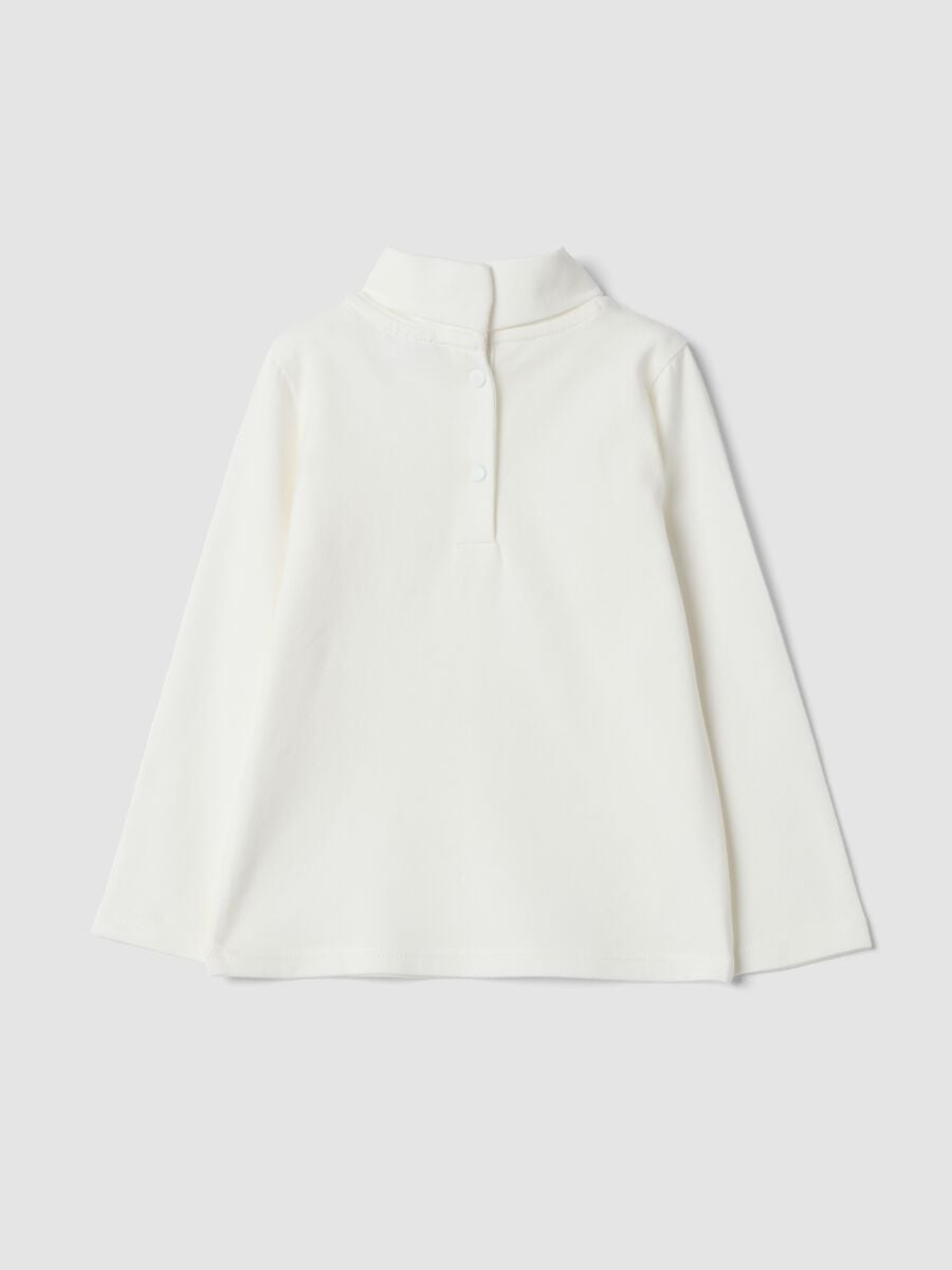 White organic stretch-cotton T-shirt with mock neck_1