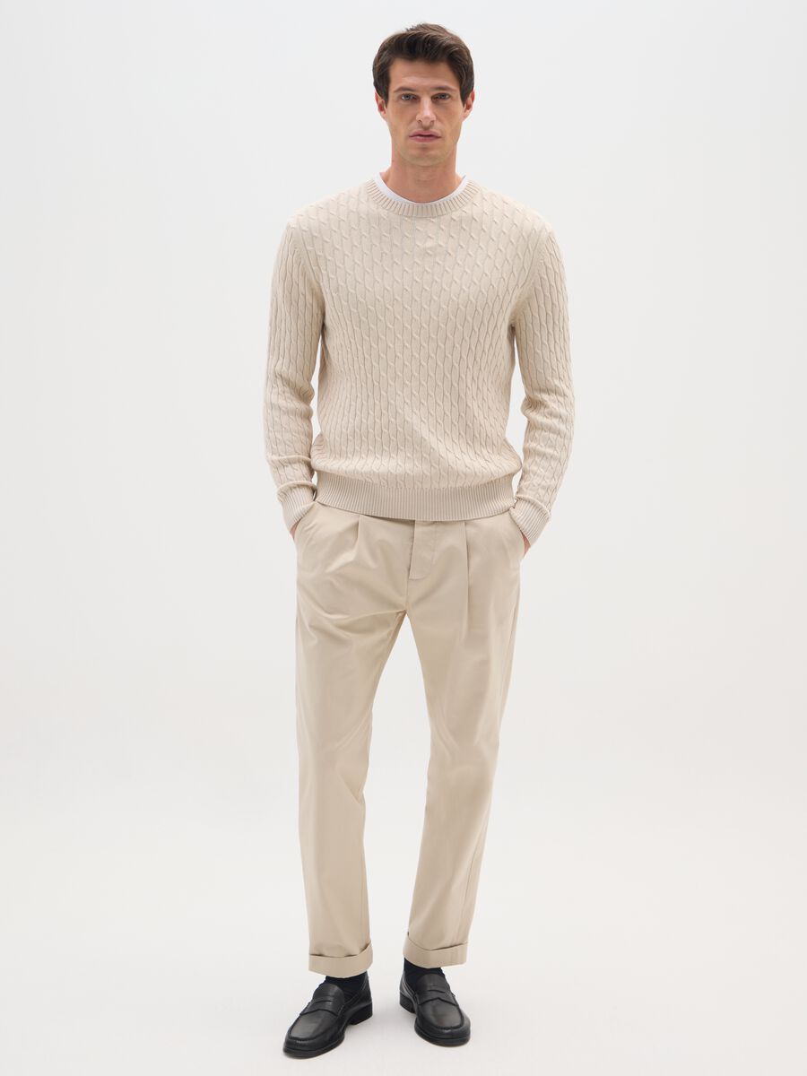 Beige cotton sweater with jacquard pattern_1
