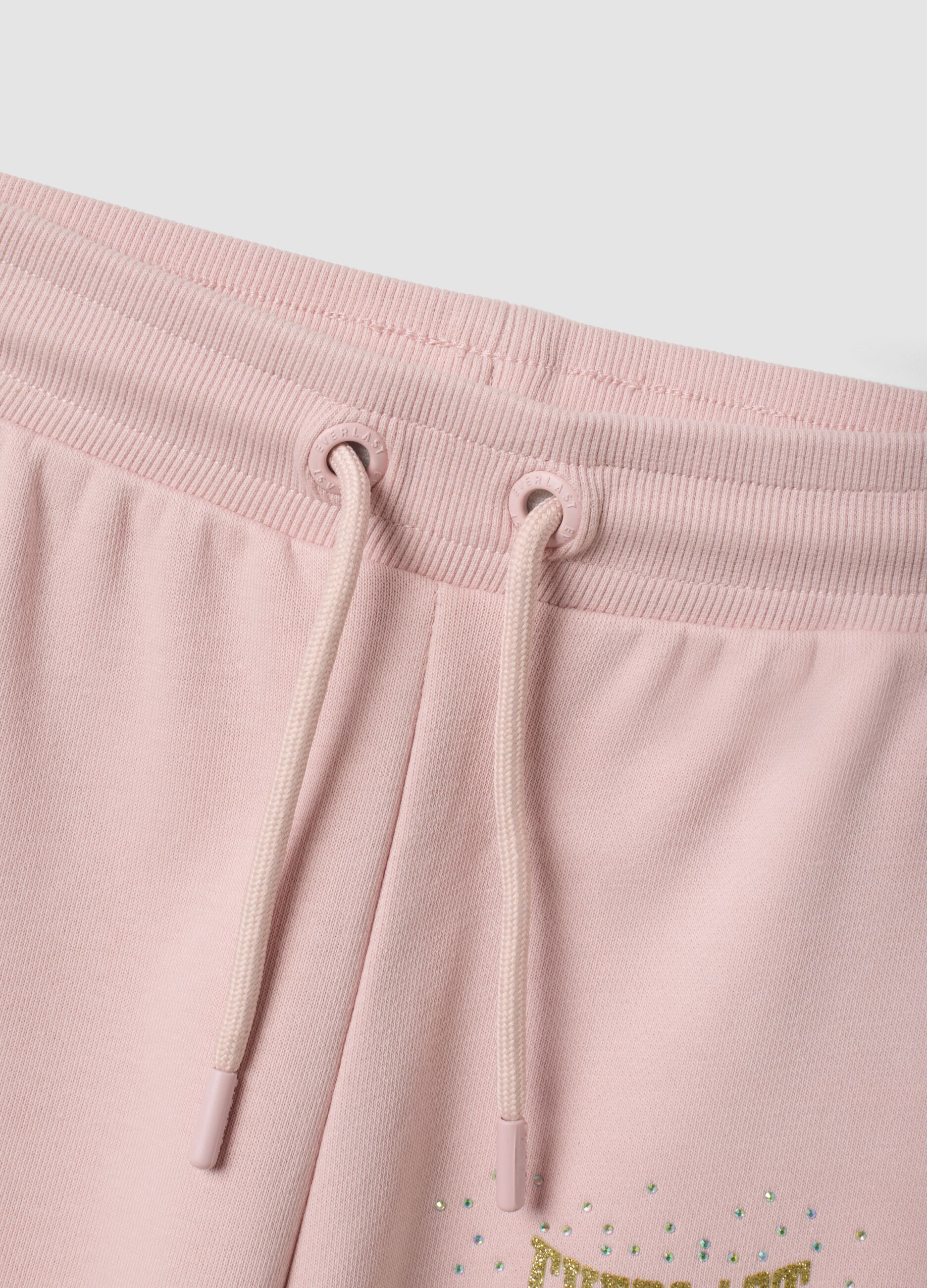 Pink cotton-blend jogger trousers with rhinestones, regular fit