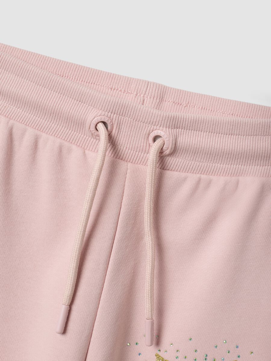 Pink cotton-blend jogger trousers with rhinestones, regular fit_3