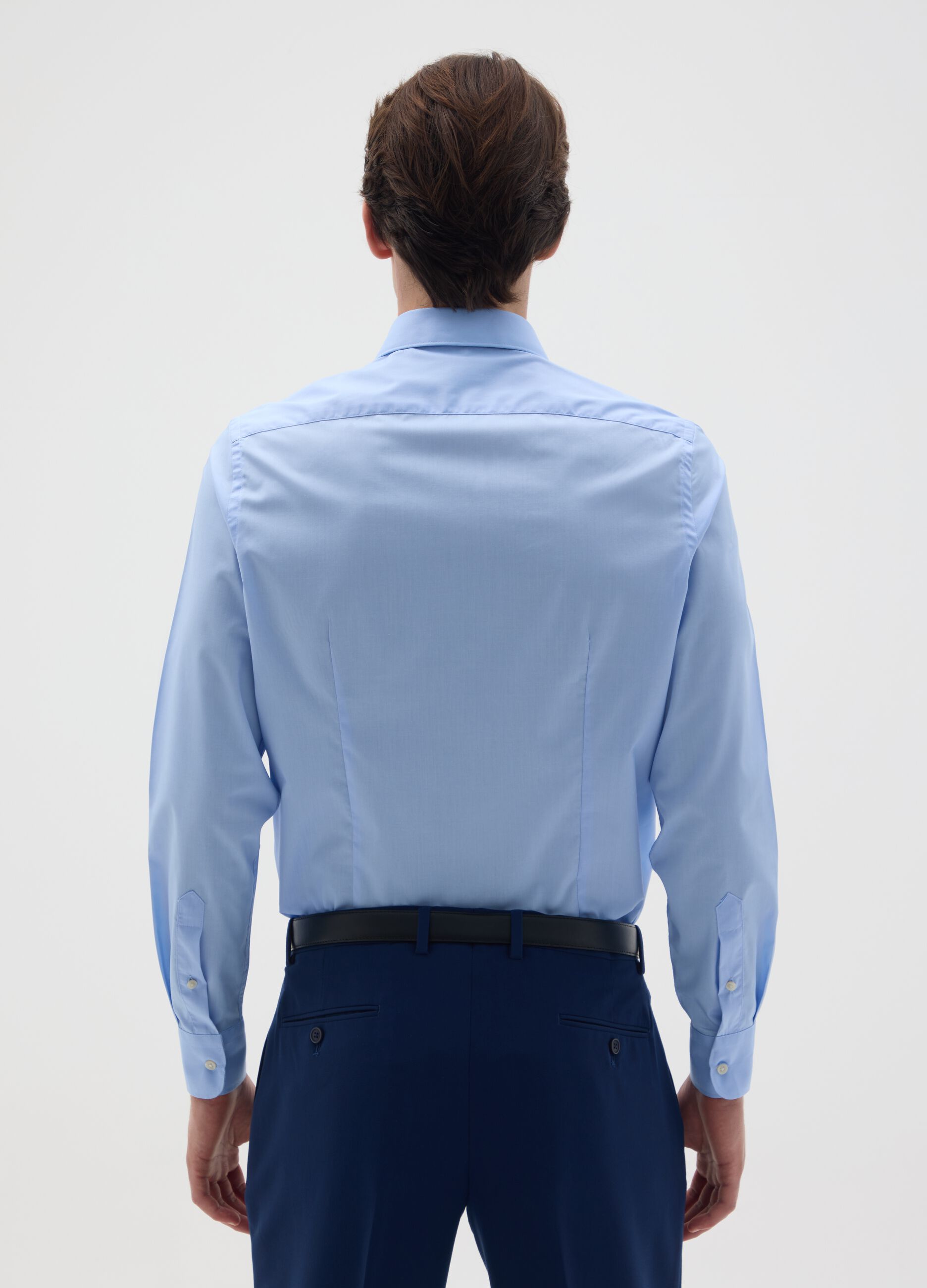 Slim fit light blue cotton blend shirt