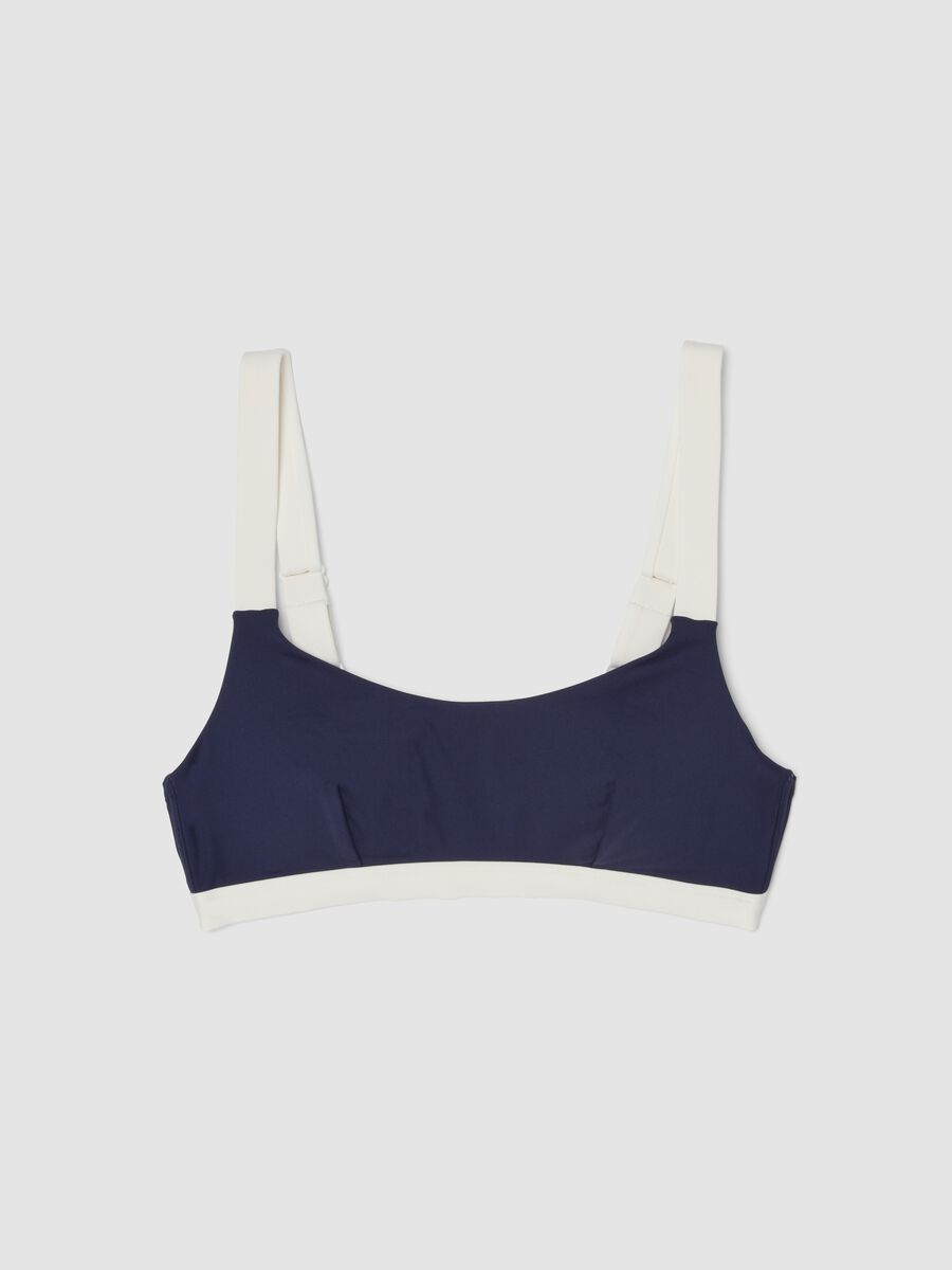 Bikini blu in tessuto elasticizzato con profili a contrasto_4
